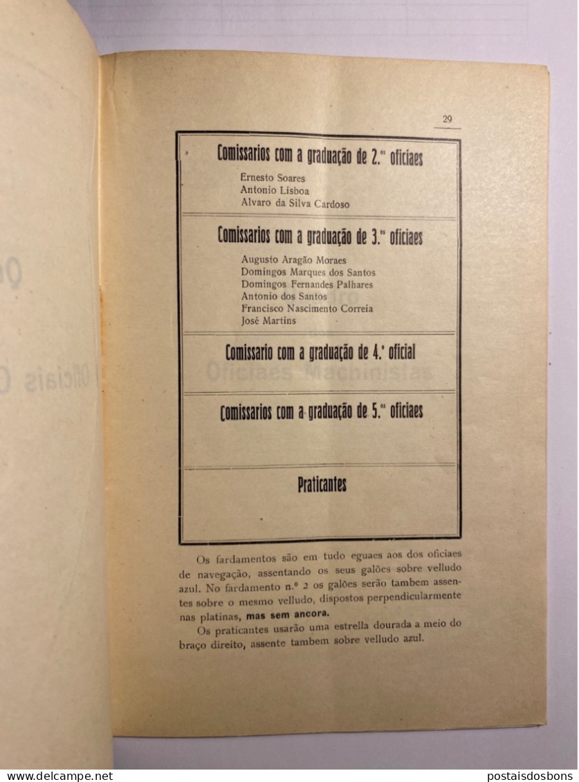 C25) COMPANHIA NACIONAL DE NAVEGAÇÃO CNN Lista De Oficiais 1922 Portugal - Autres & Non Classés