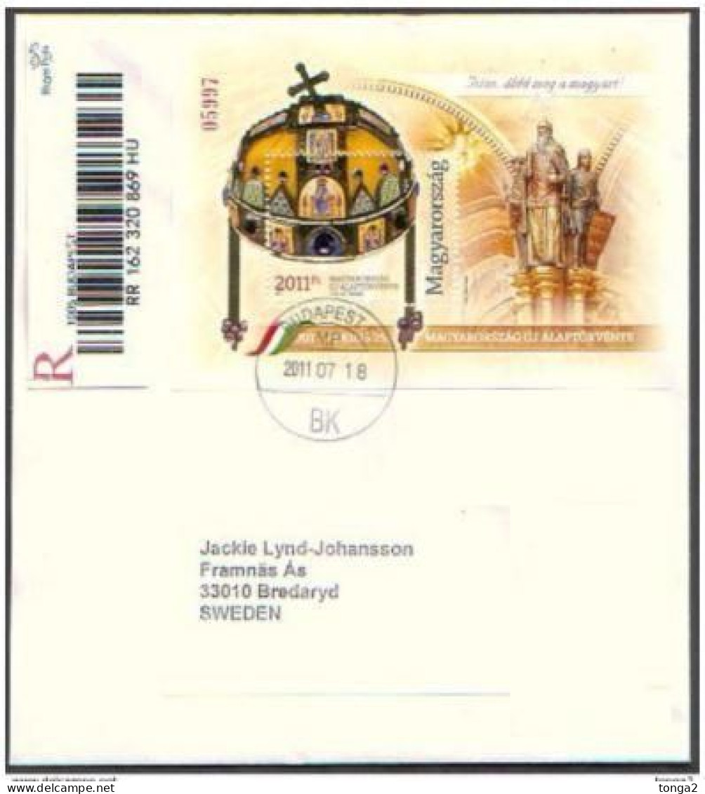 Hungary 2011 Holy Crown Registered Cover To Sweden - 9 Glass Crystals Affixed - Limited Edition - Unusual, Rare - Ongebruikt