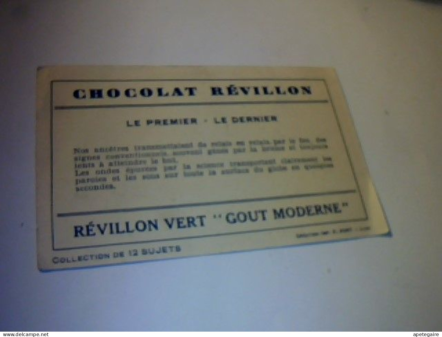 Chromos  Image Chocolat Revillon Vert Album Le Premier Le Dernier Image N° 10  Le TSF Télégraphe - Revillon