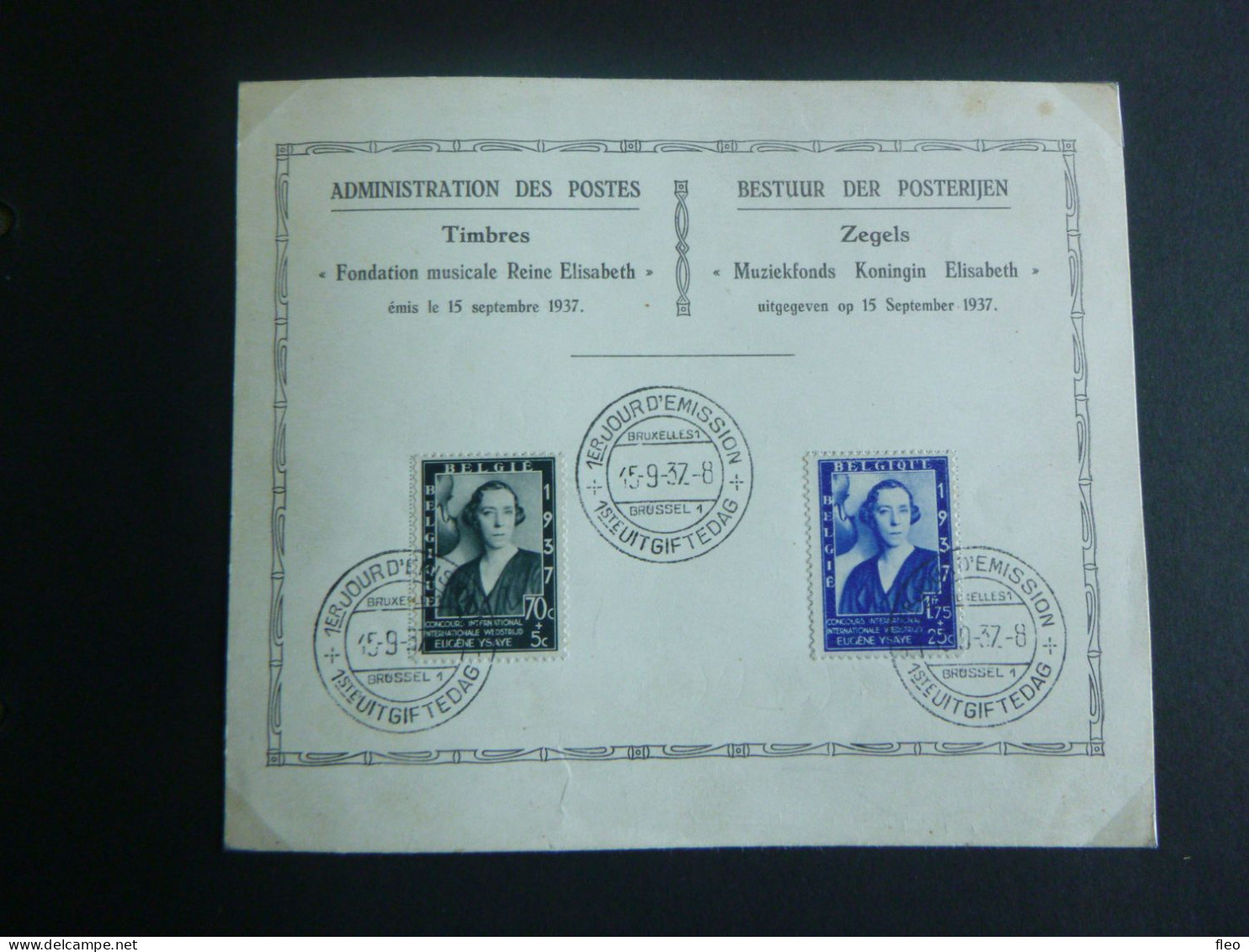 1937 456/457 HK/Card Souvenir** :  Muziekfonds Koning Elisabeth / Fondation Musicale Reine Elisabeth - ....-1951