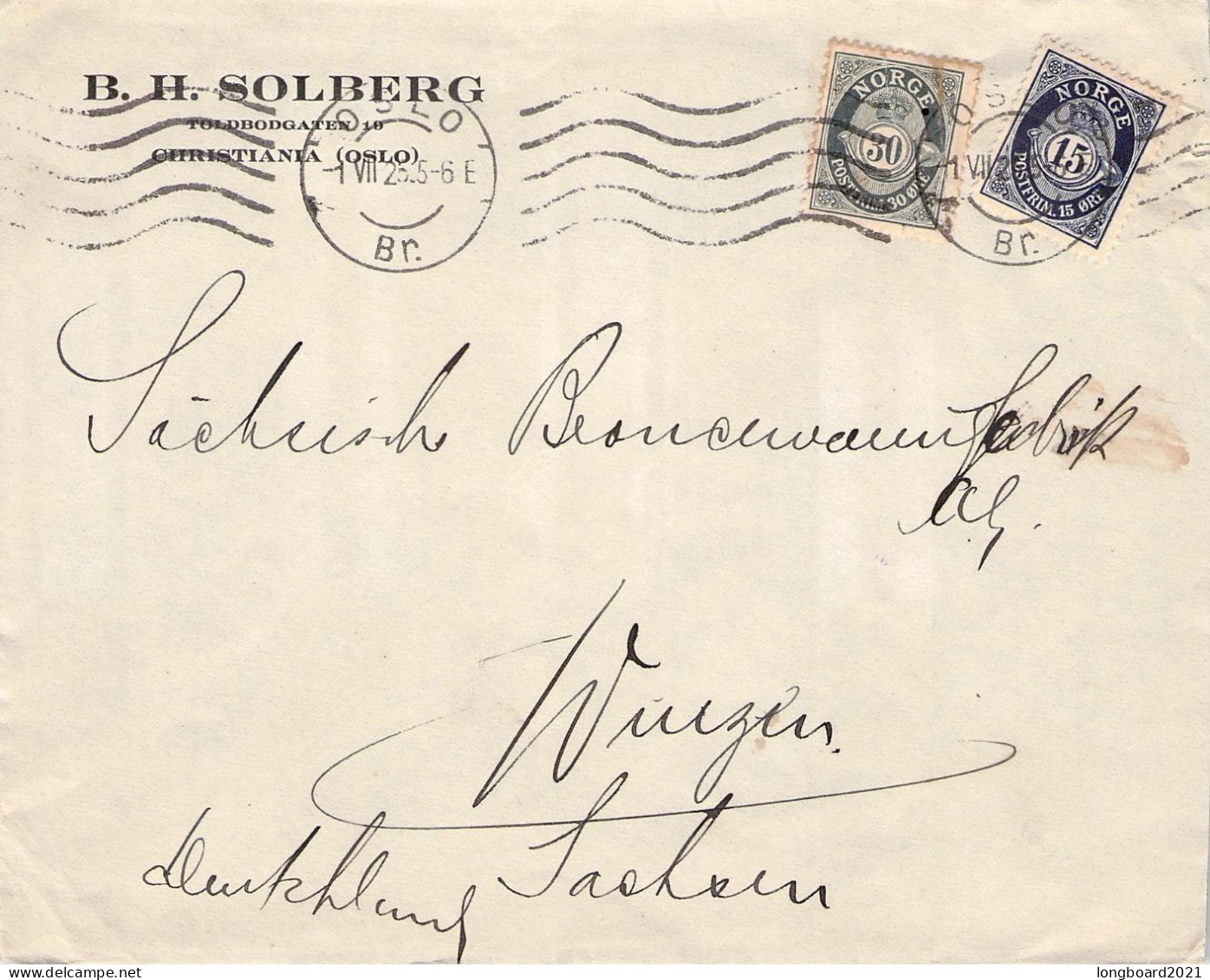 NORWAY - LETTER 1925 OSLO - SACHSEN/DE / *536 - Cartas & Documentos