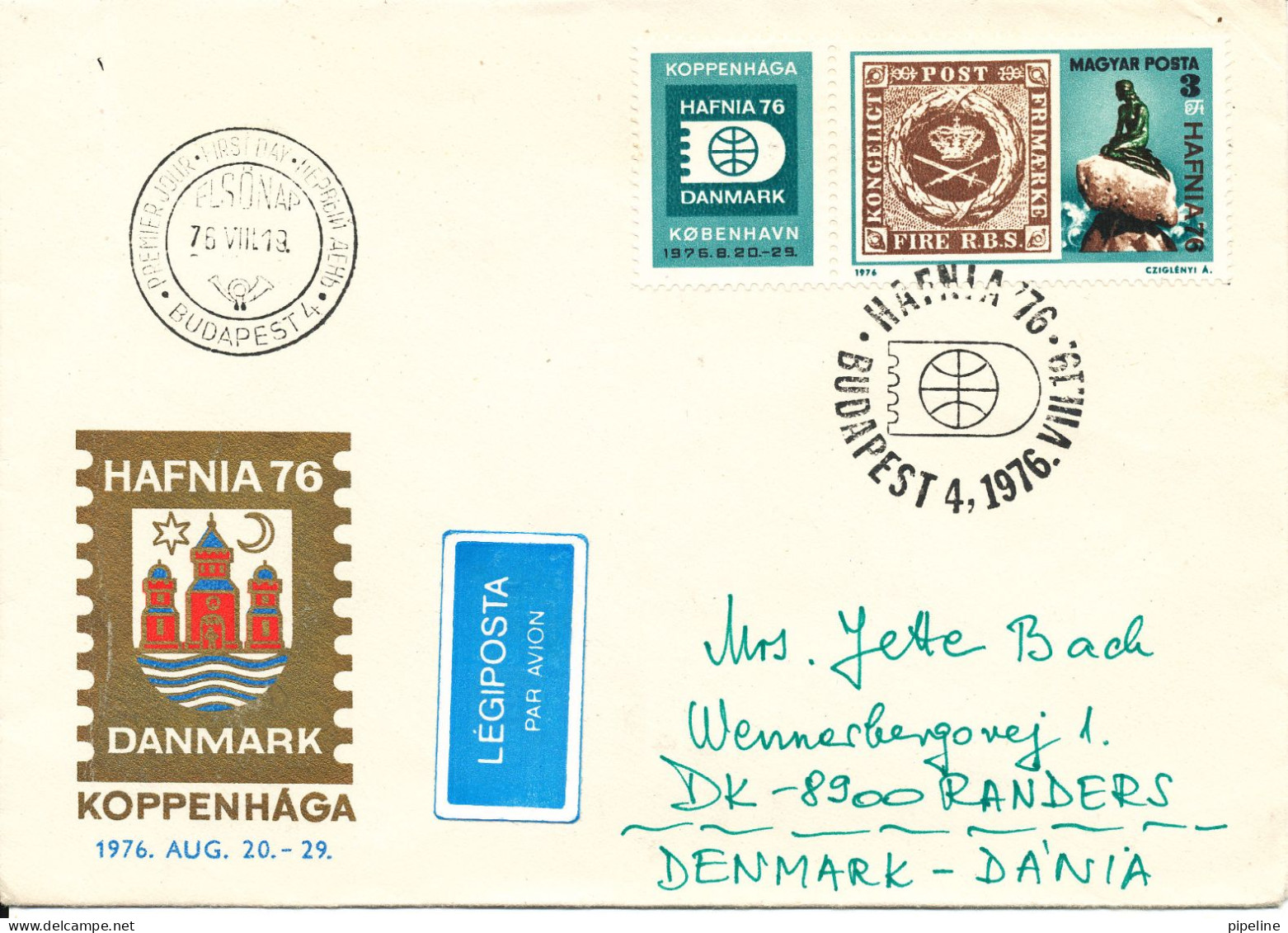 Hungary FDC 19-8-1976 Hafnia 76 With Cachet Uprated With More Stamps On The Backside Of The Cover And Sent To Denmark 10 - Cartas & Documentos