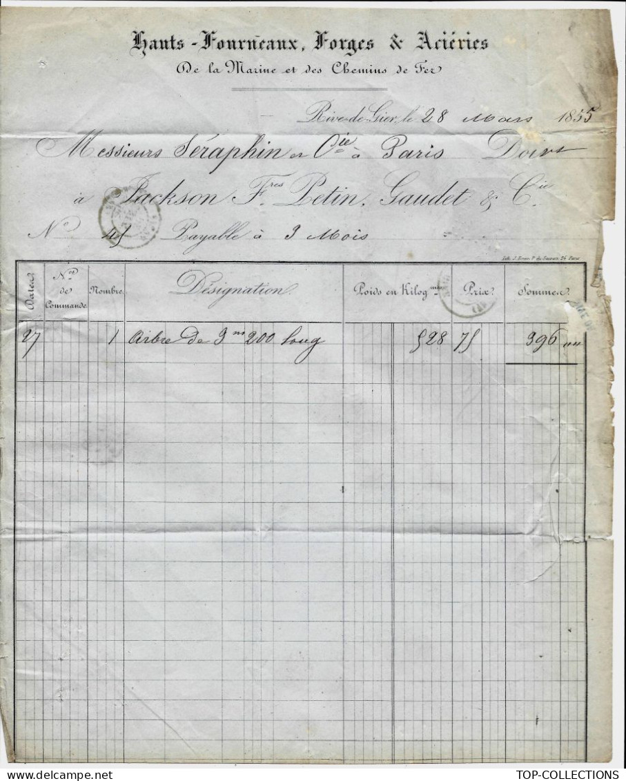 INDUSTRIE 1855  HAUTS FOURNEAUX FORGES ACIERIES DE LA MARINE ET DES CHEMINS DE FER Rive De Gier Loire =>  Séraphin Paris - 1800 – 1899