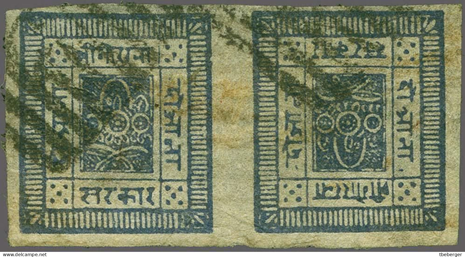 Nepal 1886/98 2 A. Violet-blue, Nearly Blue, A Fine Used Horizontal Pair With Tête-bêche, Gi 8a = £ 700+ - Népal