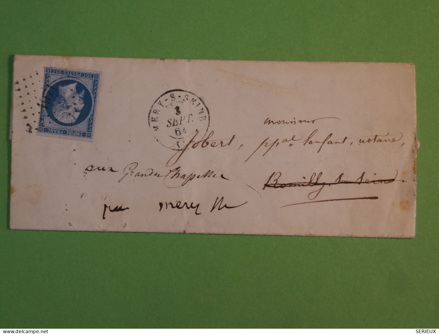 BW1 FRANCE   BELLE LETTRE  1868  MERY  ++  NAPOLEON N°14++AFF. INTERESSANT ++ - 1853-1860 Napoleone III