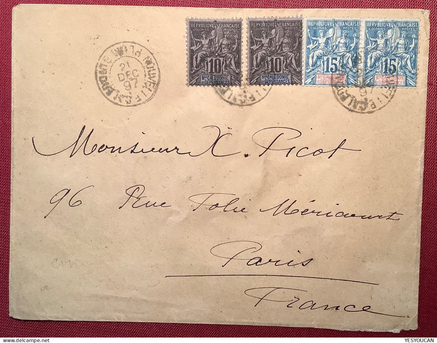 "PLUM 1897" Lettre RARE Affr. Type Groupe>Paris France, SUPERBE (Nouvelle-Calédonie Cover - Cartas & Documentos