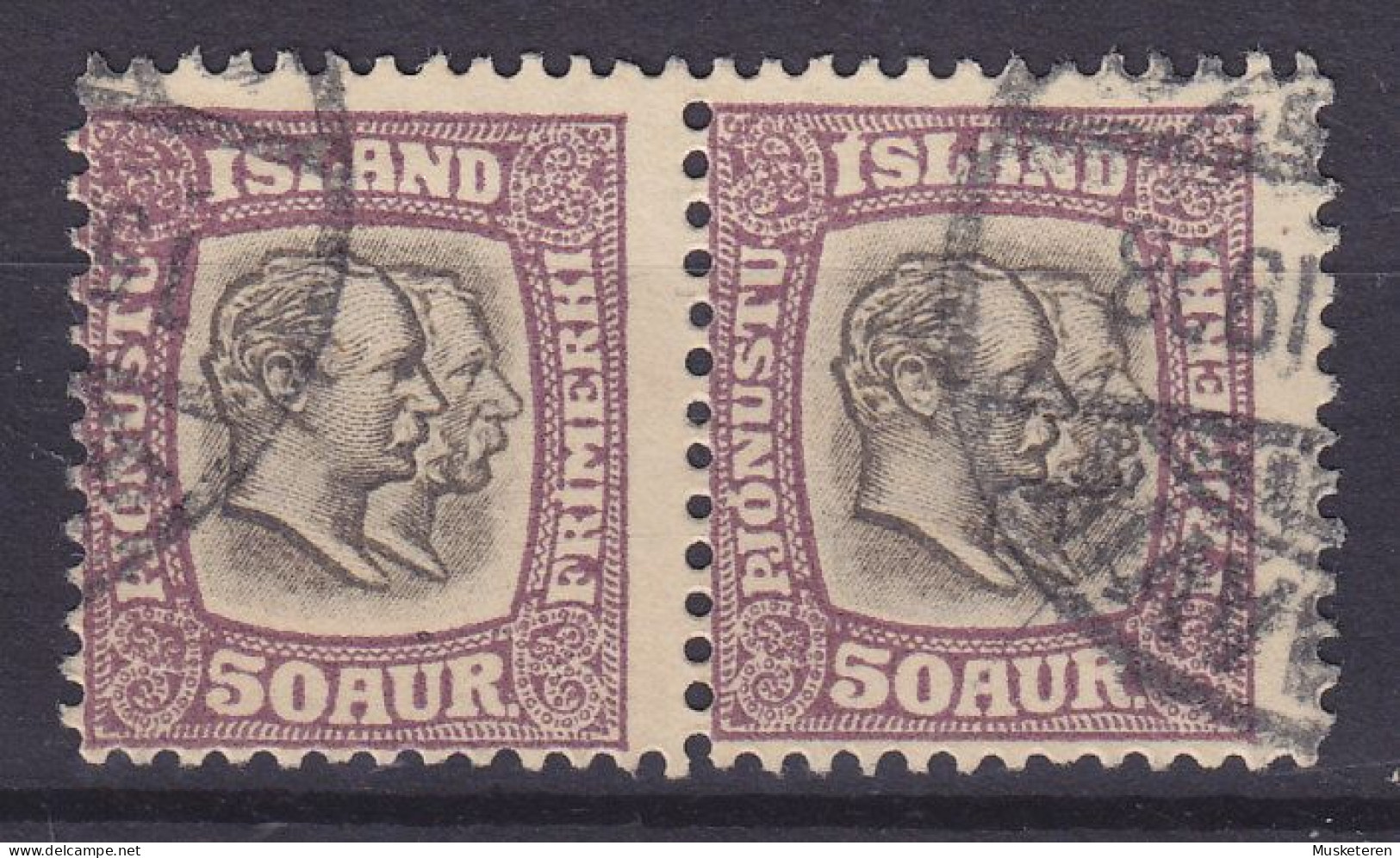 Iceland 'PJÓNUSTU' Dienstmarken 1907 Mi. 31, 50 Aur 'Double Heads' Pair Paare - Servizio