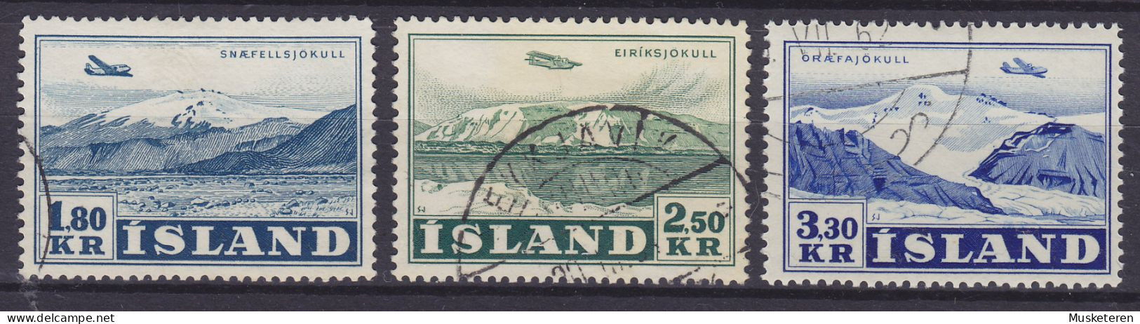 Iceland 1952 Mi. 278-80, Flugzeuge über Landschaften Complete Set - Gebraucht