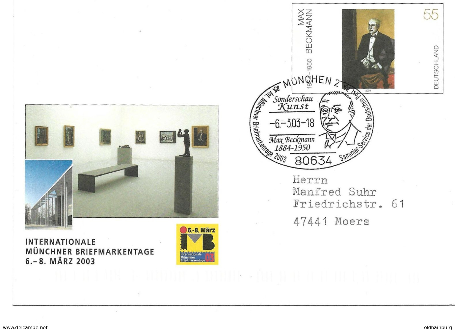 0411b: Echt Gelaufene Privatganzsache Münchner Briefmarkentage/ Max Beckmann Aus 2003 - Enveloppes Privées - Oblitérées