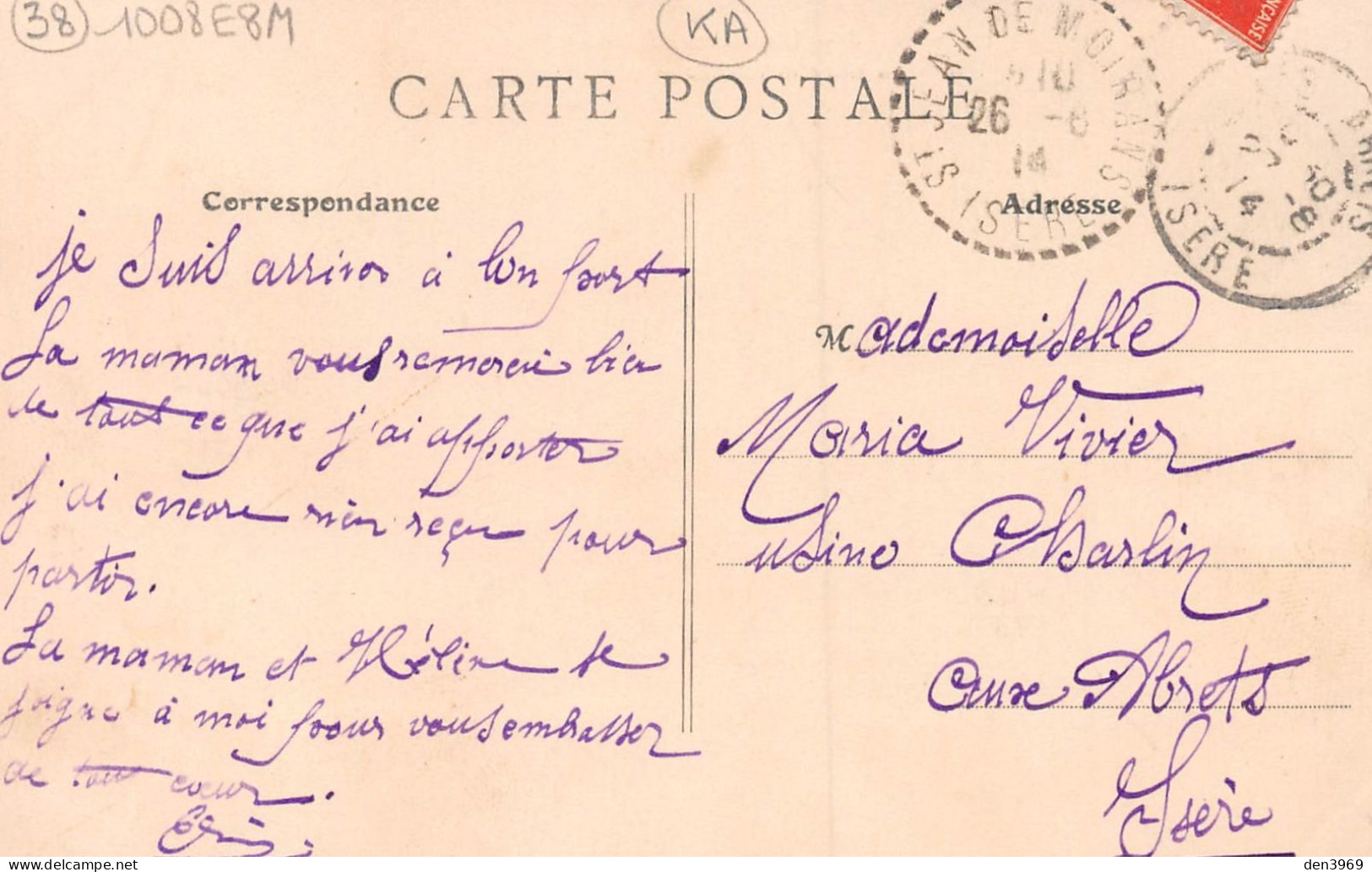 MOIRANS (Isère) - La Gare Intérieure - Arrivée Du Train - Voyagé 1914 (2 Scans) Maria Vivier, Usine Charlin Aux Abrets - Moirans