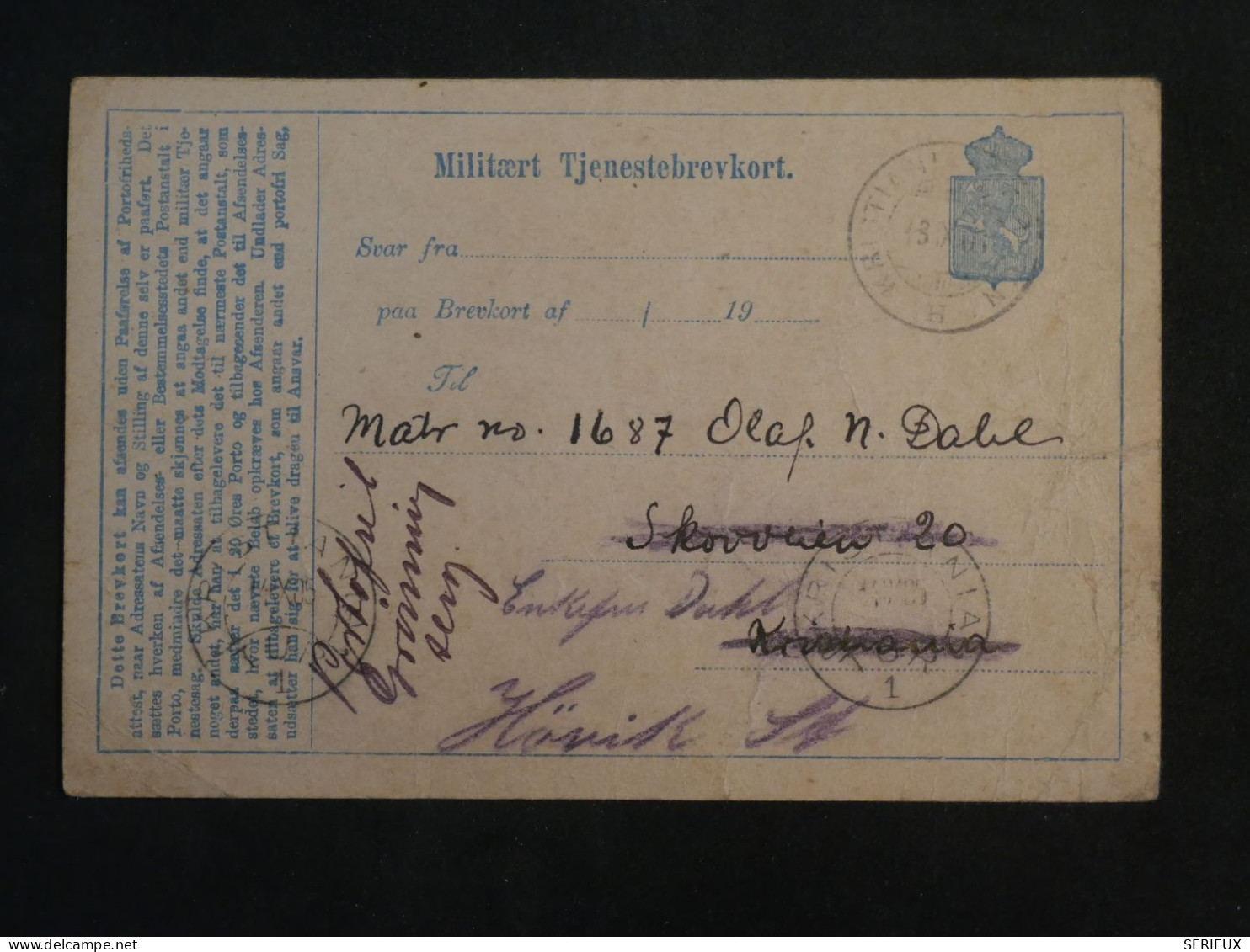 BW1  NORGE   BELLE CARTE ENTIER  RR 1896 REDISTRIB.   +AFF. INTERESSANT ++ - Postwaardestukken