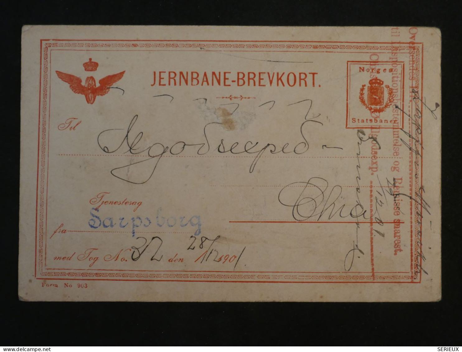 BW1  NORGE   BELLE CARTE ENTIER  RR 1896 SARBSBORG    +AFF. INTERESSANT ++ - Postal Stationery