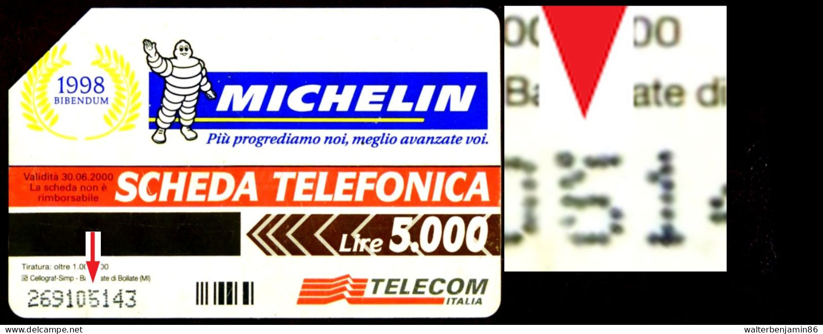 G 813 C&C 2894 SCHEDA TELEFONICA USATA MICHELIN FRANCE 1998 VARIANTE PUNTO OCR 2^A QUALITA' - Fouten & Varianten