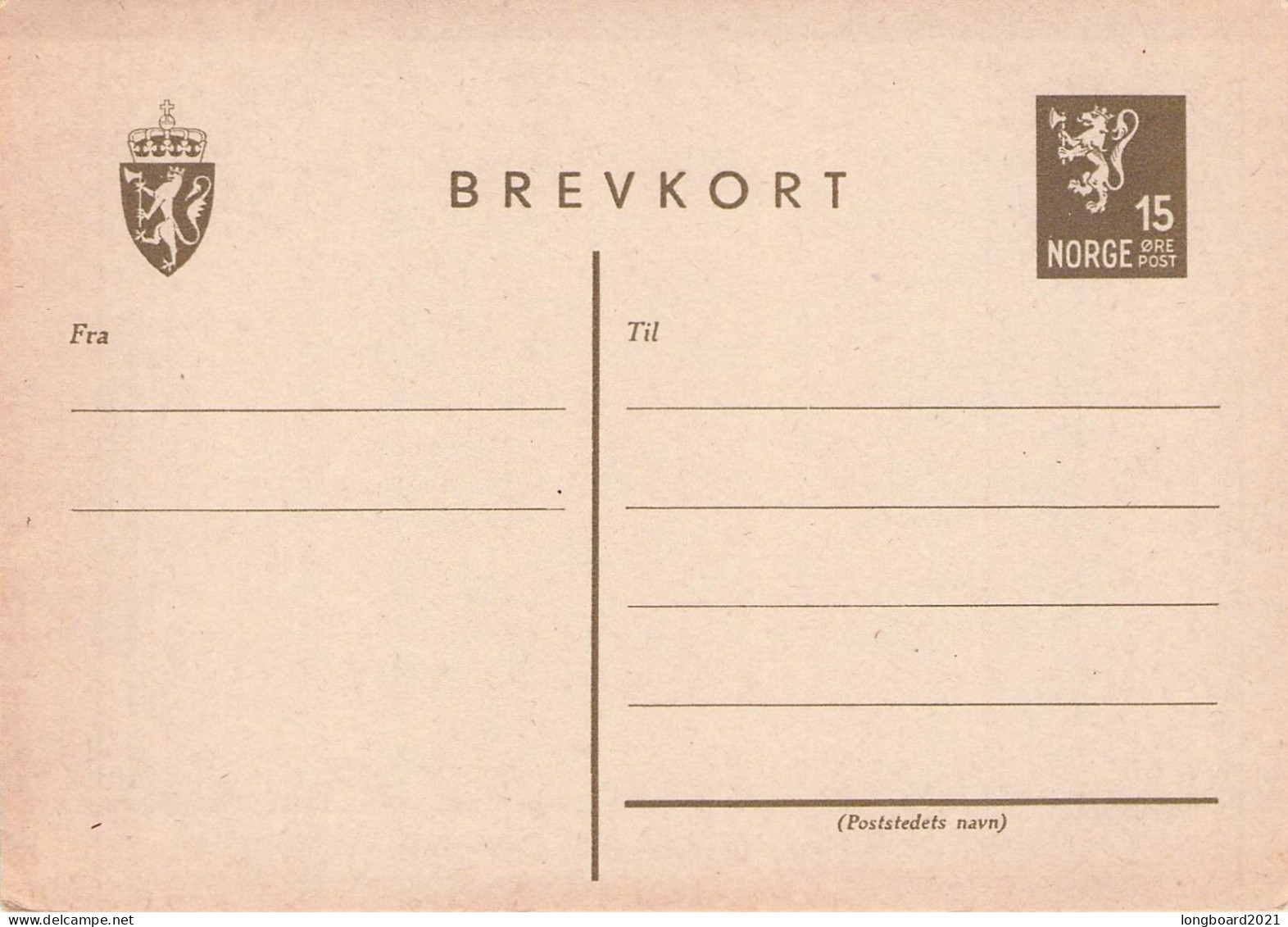 NORWAY - BREVKORT 15 Ö (1945) ** Mi P105 / *544 - Enteros Postales