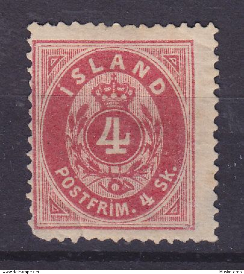 Iceland 1873 Mi. 3 A, 4 Skilling Karmin Ziffer Mit Krone Im Oval Perf. 14x13½, MNG(*) (Cote 160€) (2 Scans) - Unused Stamps