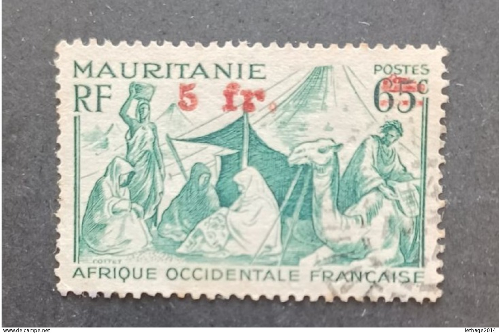 COLONIE FRANCE MAURITANIE 1944 NOMADES CAT YVERT N 135 VARIETY OVERPRINT TRIPLE STRETCH TO THE RIGHT - Gebraucht