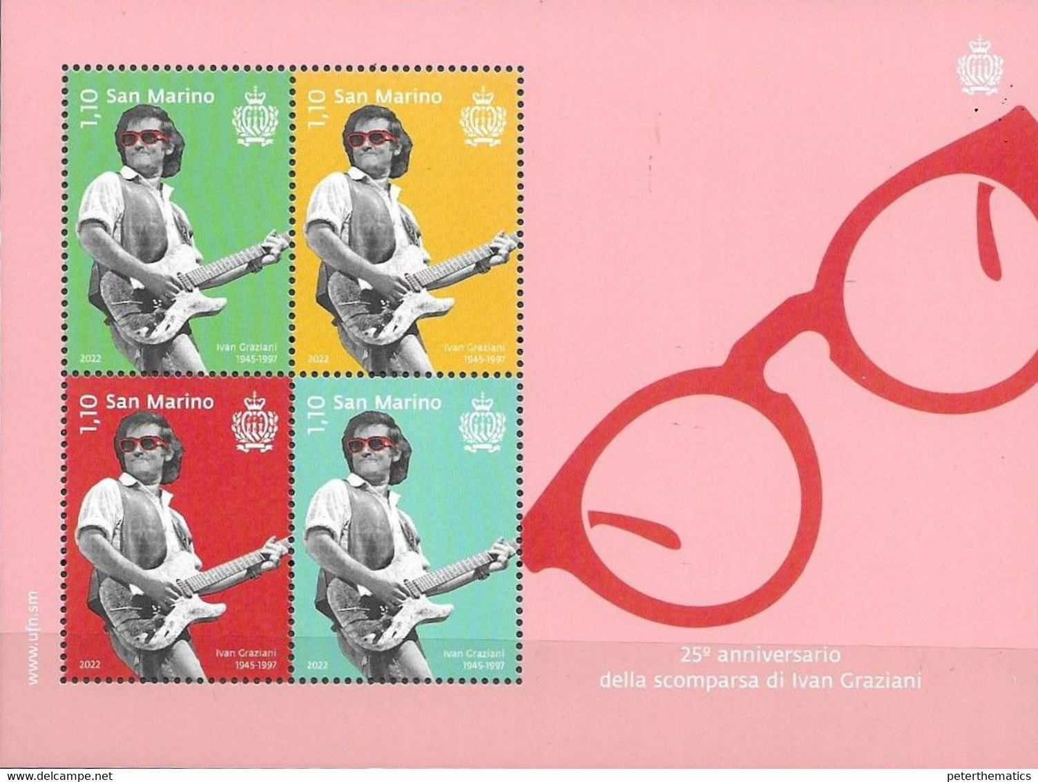 SAN MARINO, 2022, MNH, MUSIC, SINGERS, SONGWRITERS, IVAN GRAZIANI, GUITARS, SHEETLET OF 4v - Musique