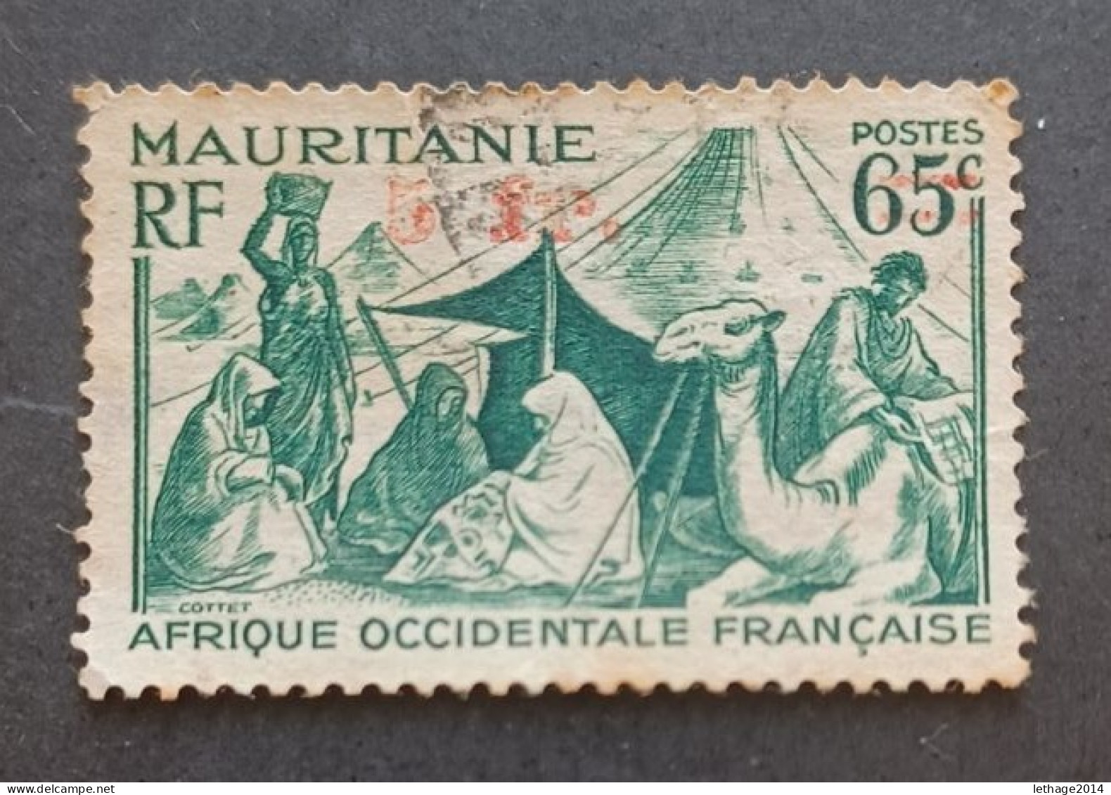 COLONIE FRANCE MAURITANIE 1944 NOMADES CAT YVERT N 135 VARIETY OVERPRINT EVANESCENT - Used Stamps