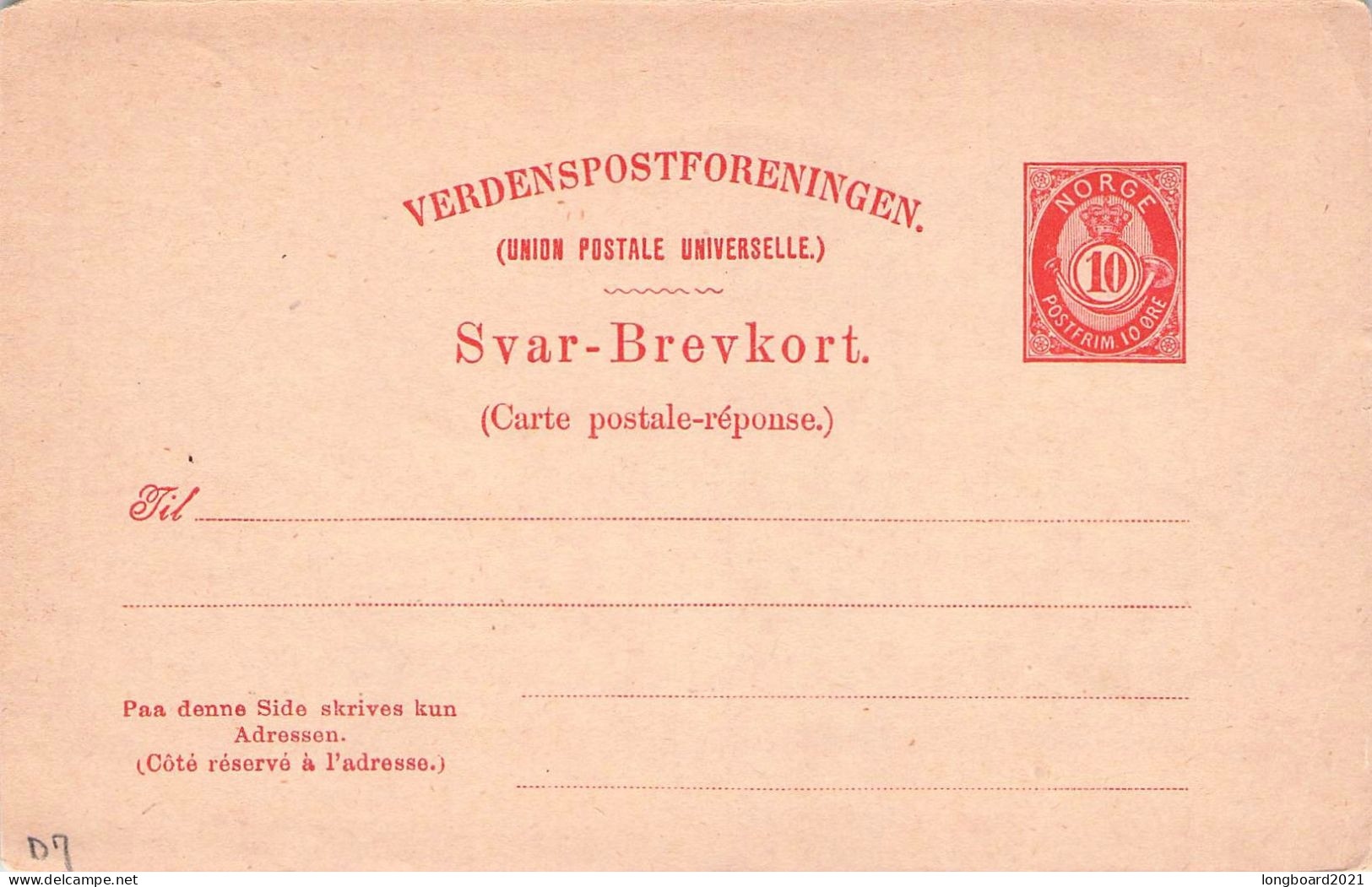 NORWAY - BREVKORT 10 Ö 1893 Mi P37a / *549 - Interi Postali