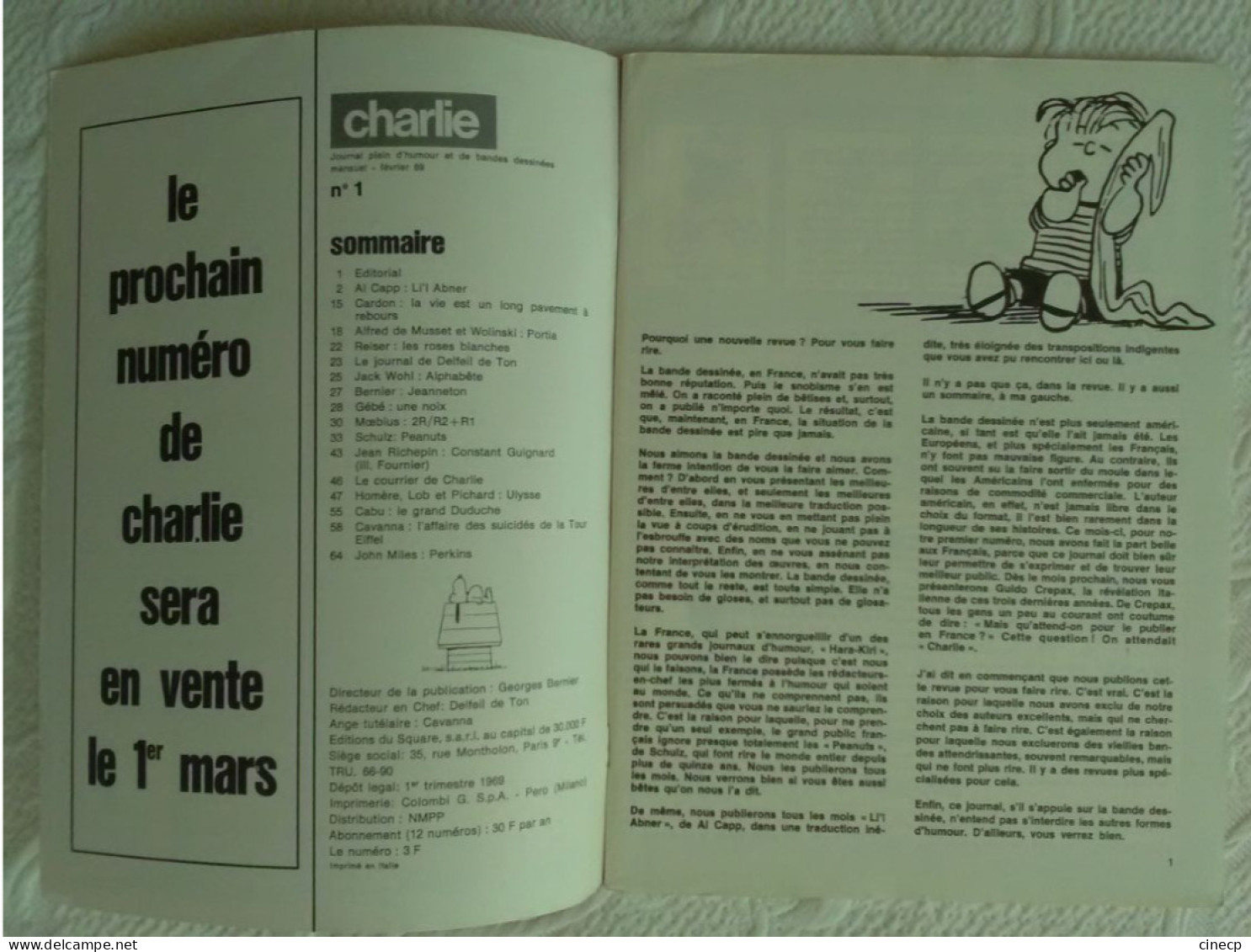 CHARLIE N°1 Illustrateur Dessinateur Wolinski Reiser Moebius Cabu Schulz... Humour Erotisme Février 1969 - Humor
