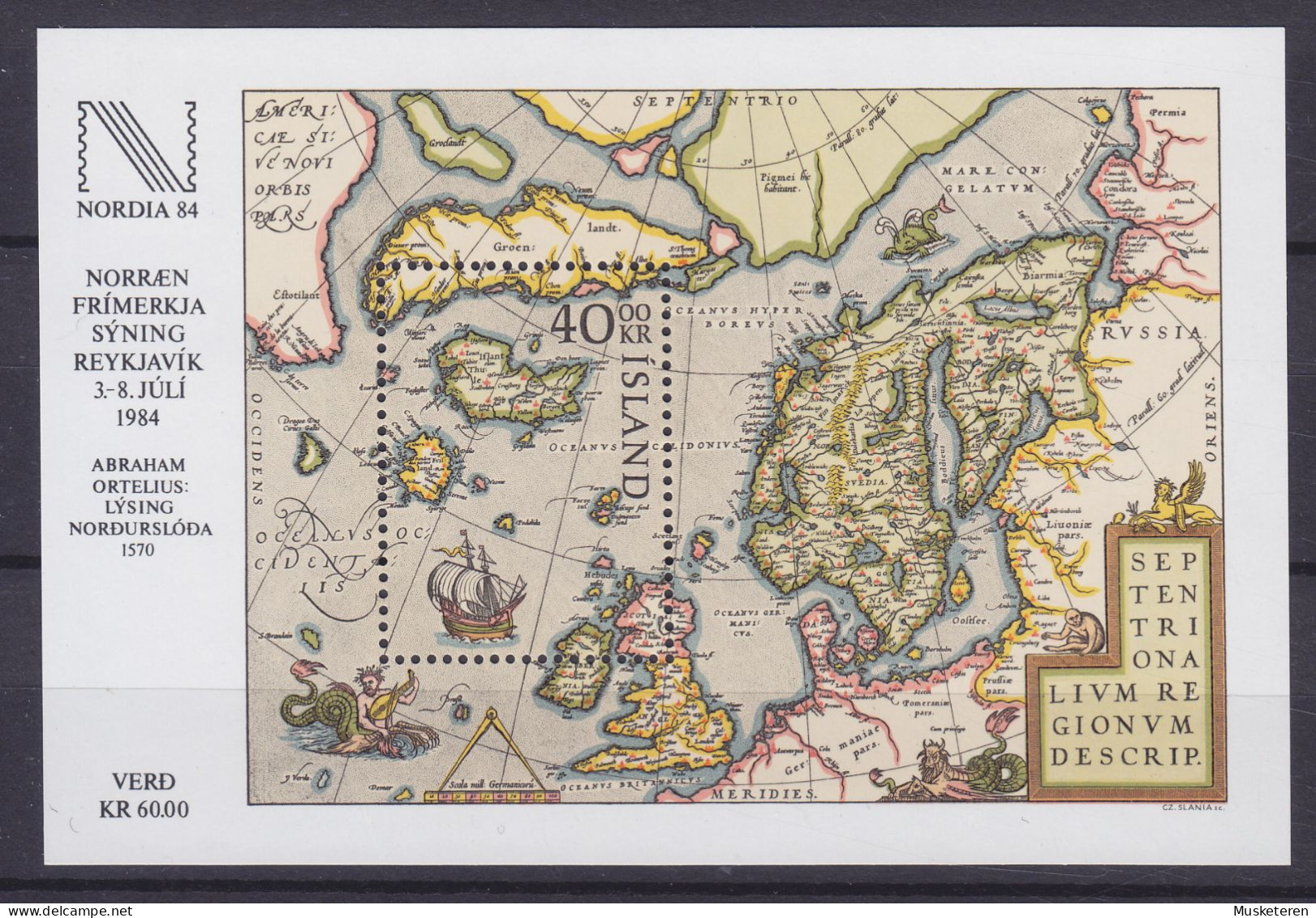 Iceland 1984 Mi. Block 6 Internationale Briefmarkenausstellung NORDIA '84 Map Landkarte, MNH** - Blocks & Sheetlets