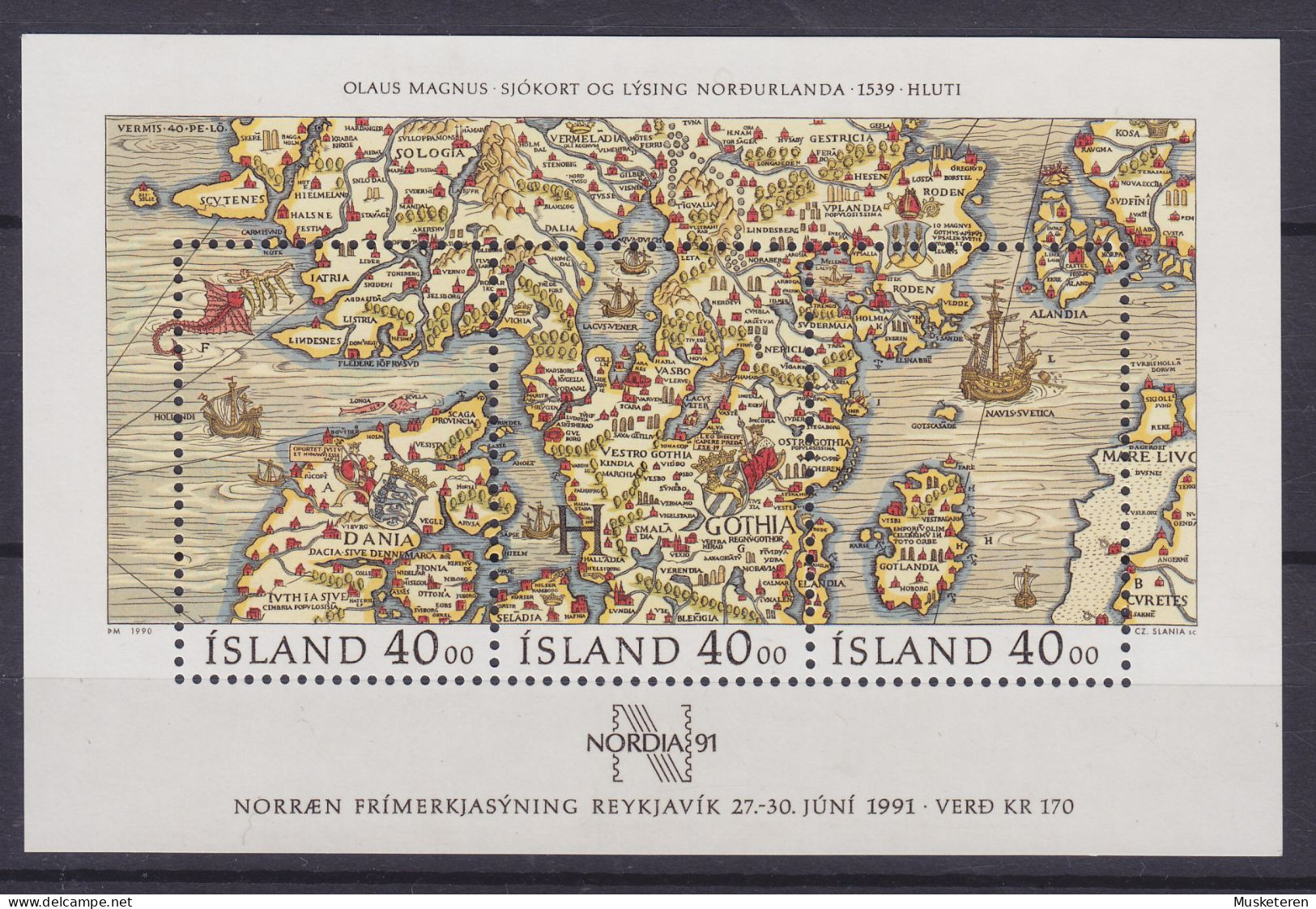 Iceland 1991 Mi. Block 11 Internationale Briefmarkenausstellung NORDIA '91 Map Landkarte, MNH** - Blocks & Sheetlets