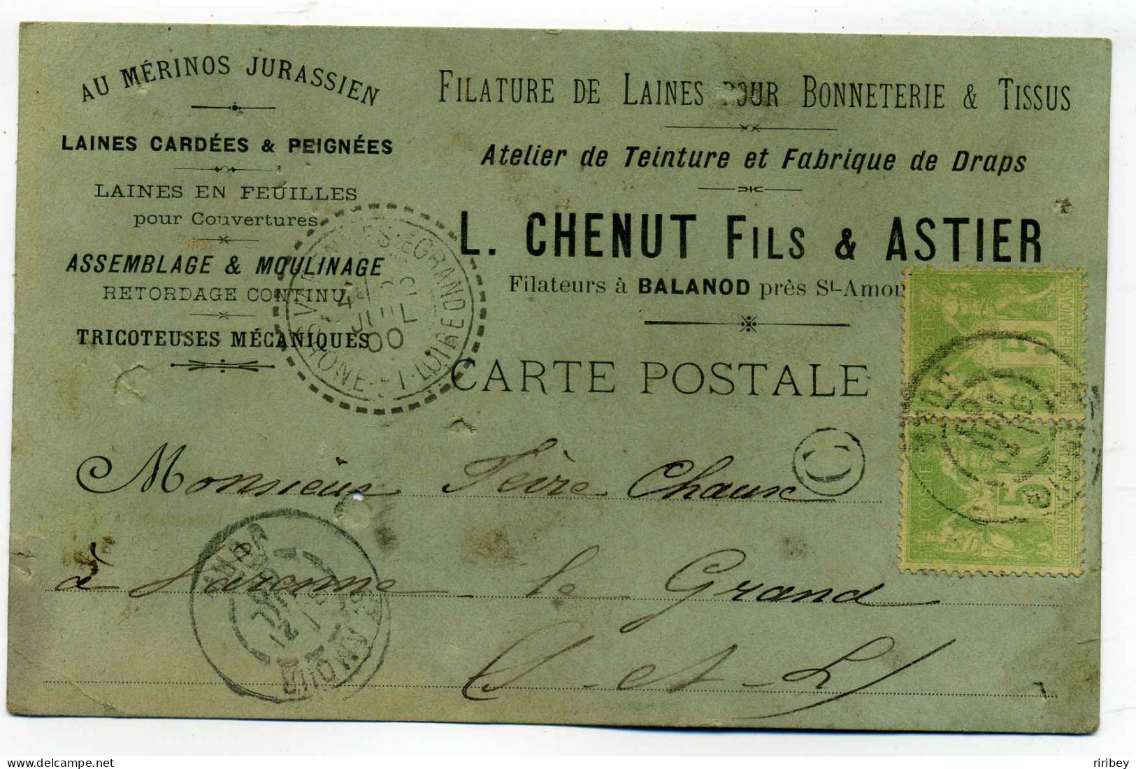 Carte Repiquée De La Filature BENOT à Balanod / Dept Du JURA /  T18 St Amour + Boute Rurale C De Balanod / 1900 - 1849-1876: Periodo Clásico