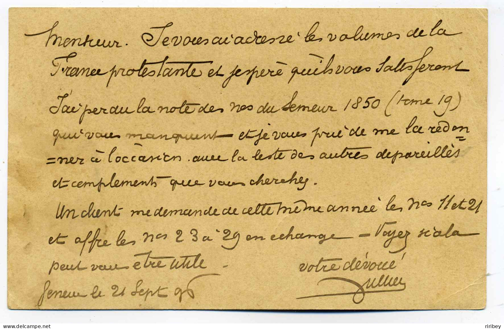 Entier / Carte Postale / GENEVE Succursale Bourg De Four Pour La France / 1896 / Librairie Julien à Genève - Cartas & Documentos