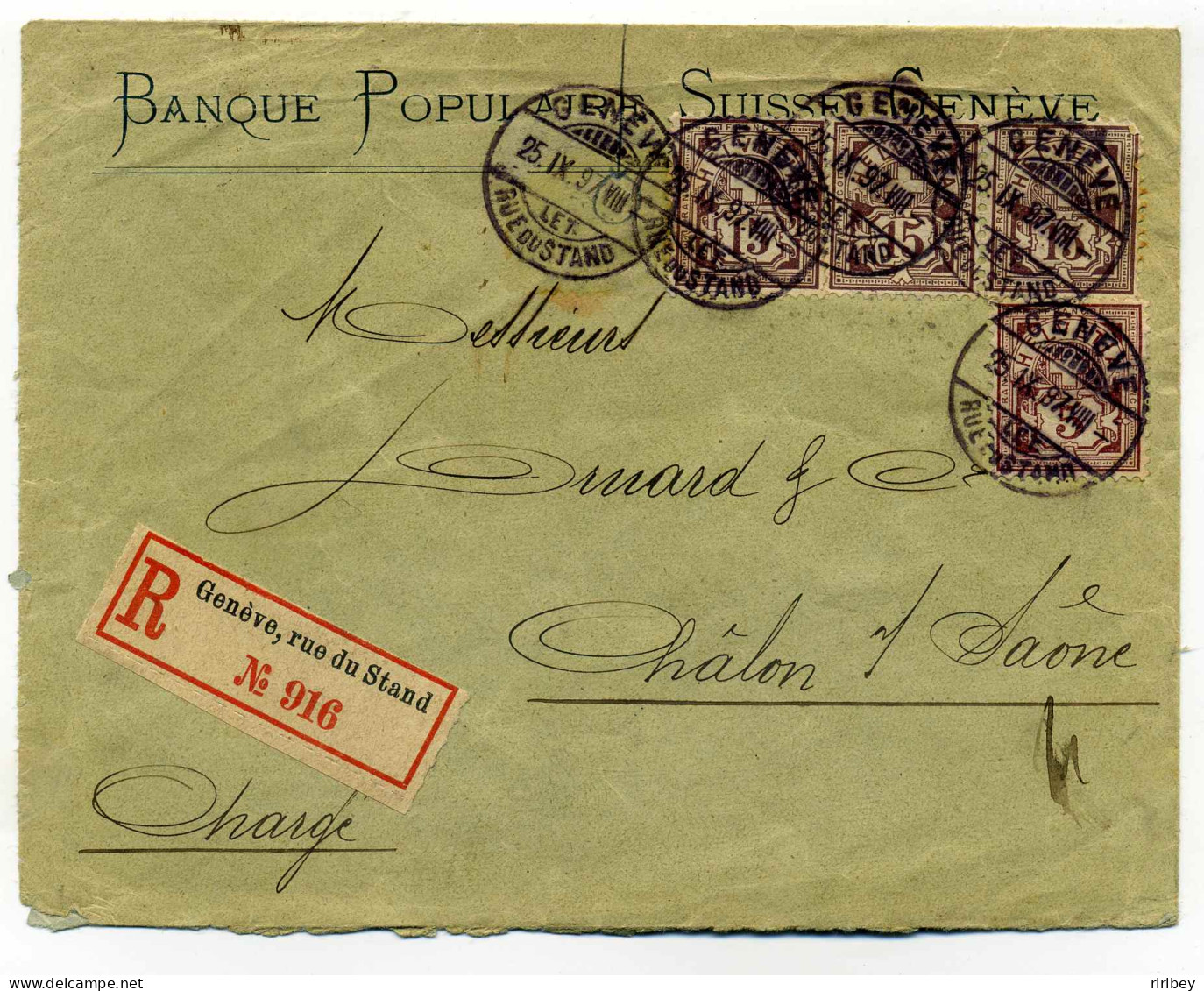 Lettre Recommandée De  GENEVE Rue Du Stand  / 1897 / Banque Populaire De Suisse / Pour La France - Cartas & Documentos