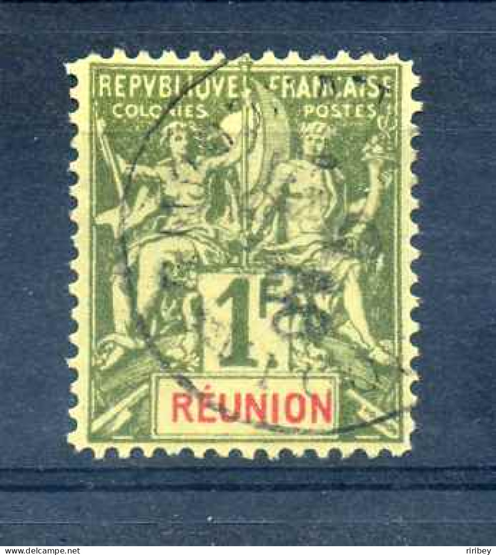 REUNION YT N°44 Type Sage 1fr Olive  Oblitéré    Côte 38€ - Gebraucht