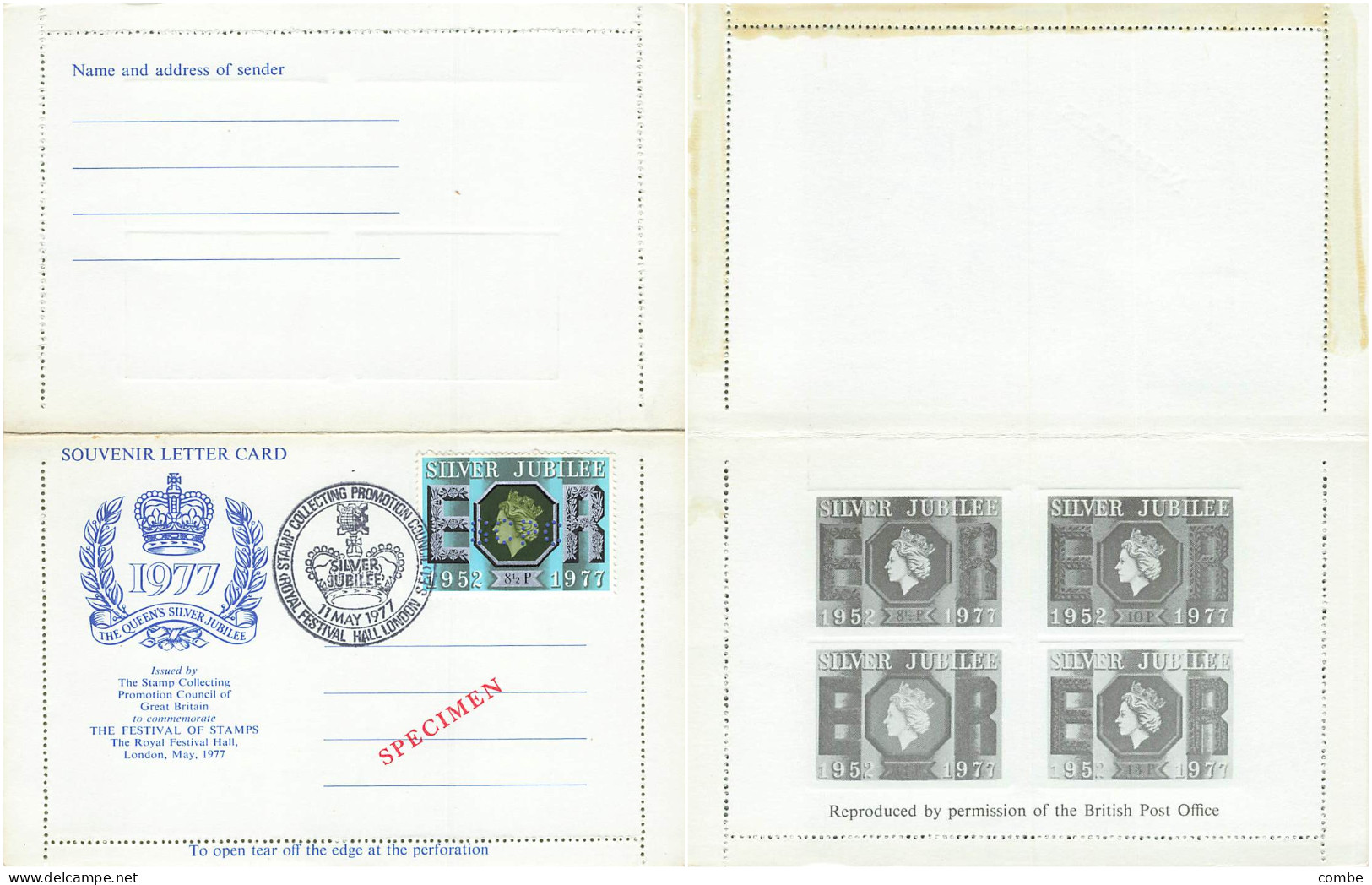 SOUVENIR LETTER CARD. THE QUEEN' SILVER JUBILEE 1952-1977. SPECIMEN - Fiktive & Specimen