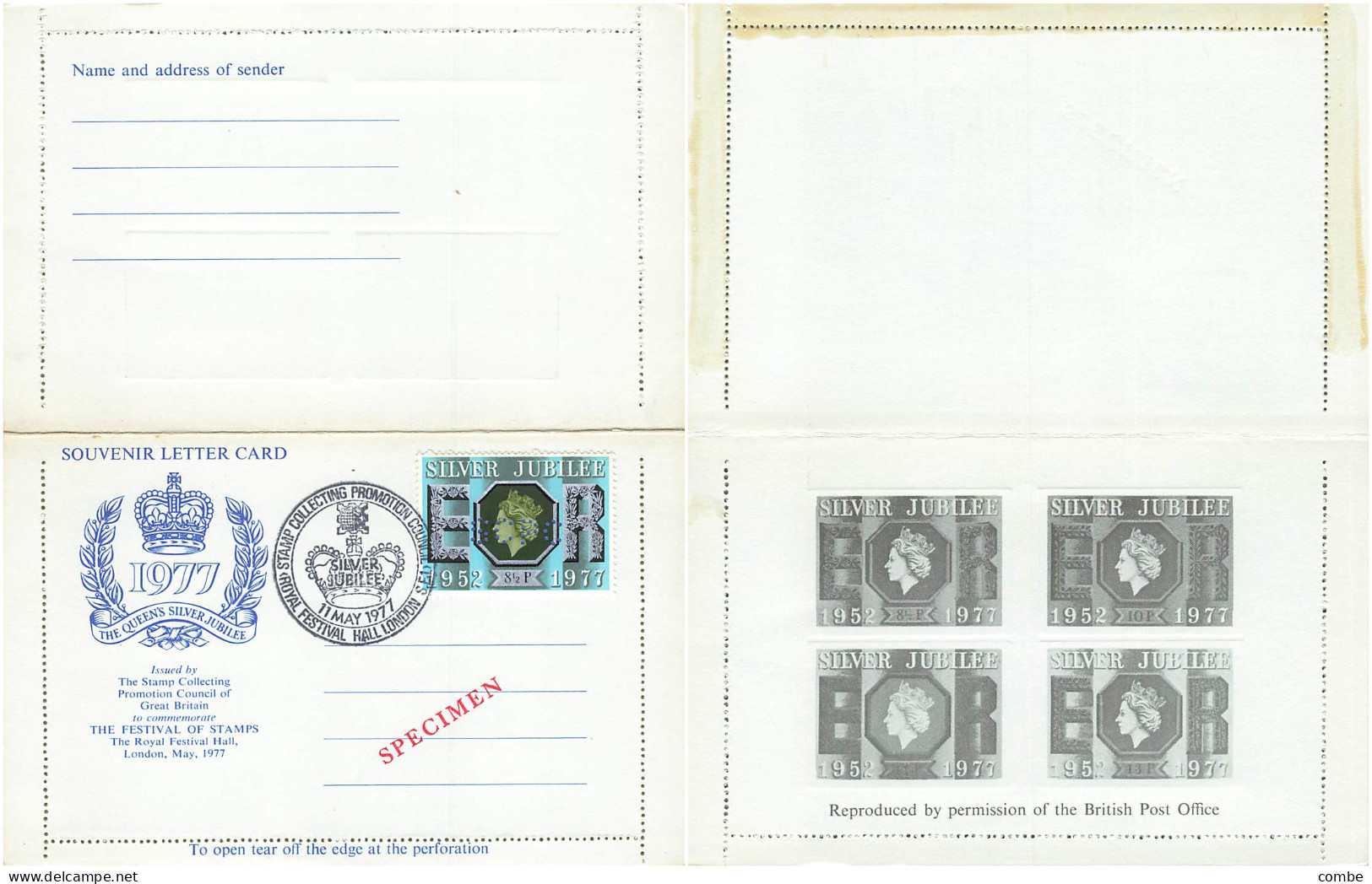 SOUVENIR LETTER CARD. THE QUEEN' SILVER JUBILEE 1952-1977. SPECIMEN - Fictifs & Spécimens