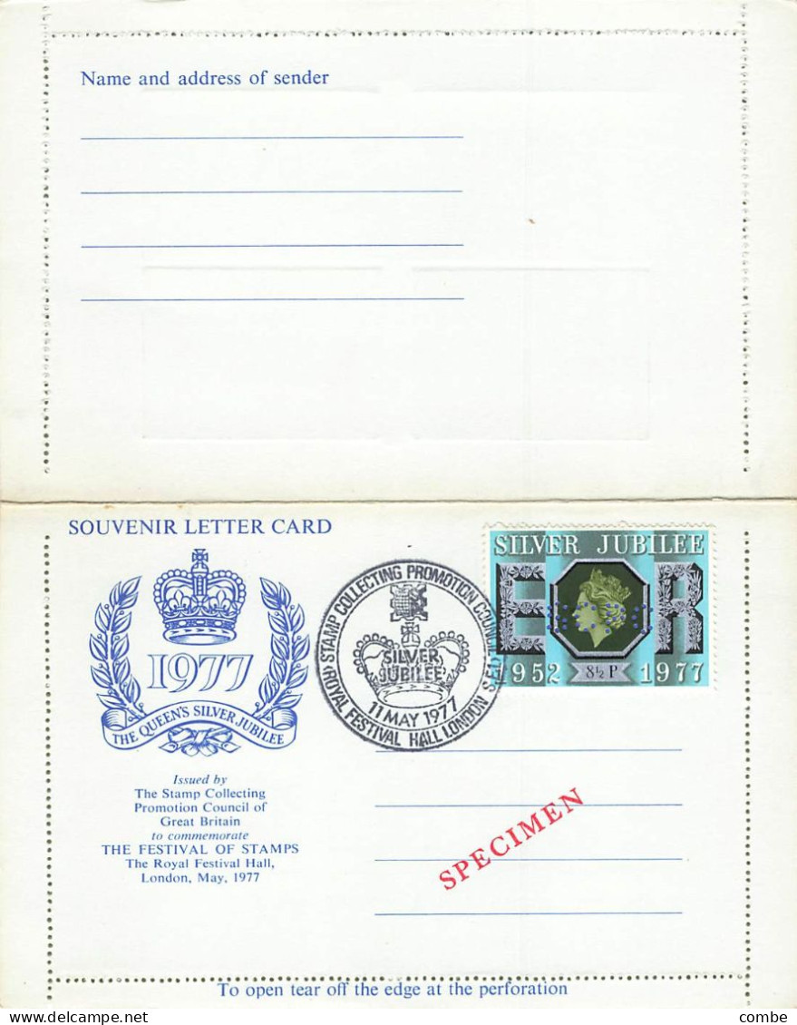 SOUVENIR LETTER CARD. THE QUEEN' SILVER JUBILEE 1952-1977. SPECIMEN - Ficción & Especimenes