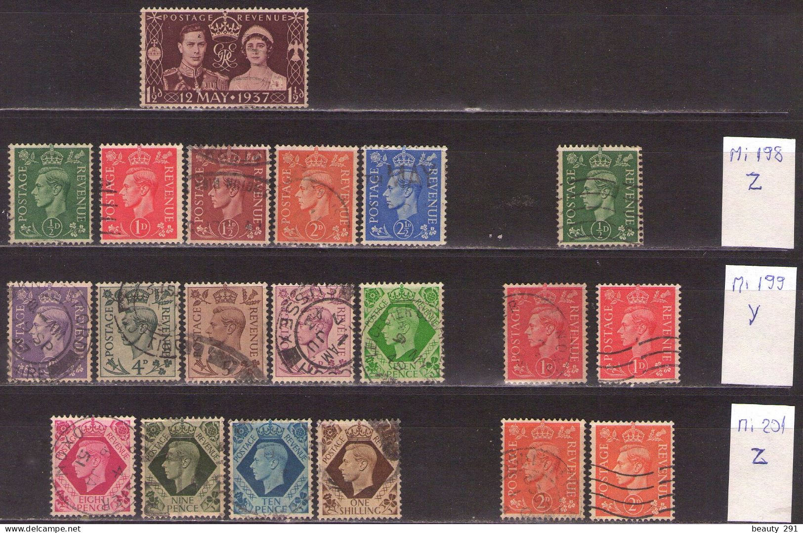 Great Britain 1937 King George VI - Mi. 198-211 + X,Y,Z - Used - Used Stamps