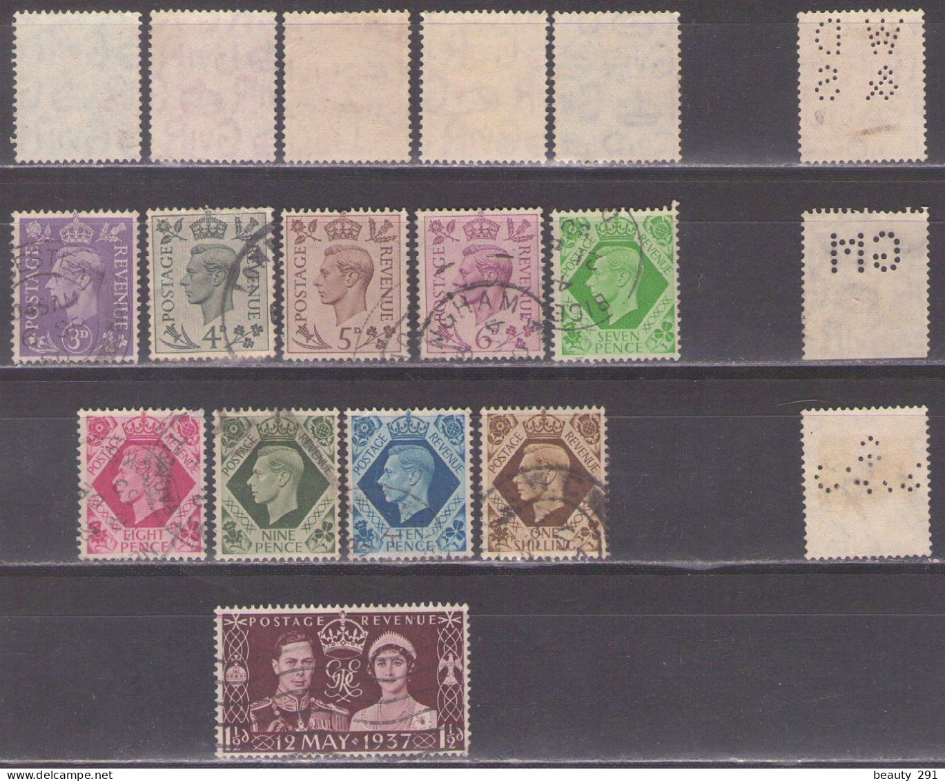 Great Britain 1937 King George VI - Mi. 198-211 + Perfin - Used - Usados