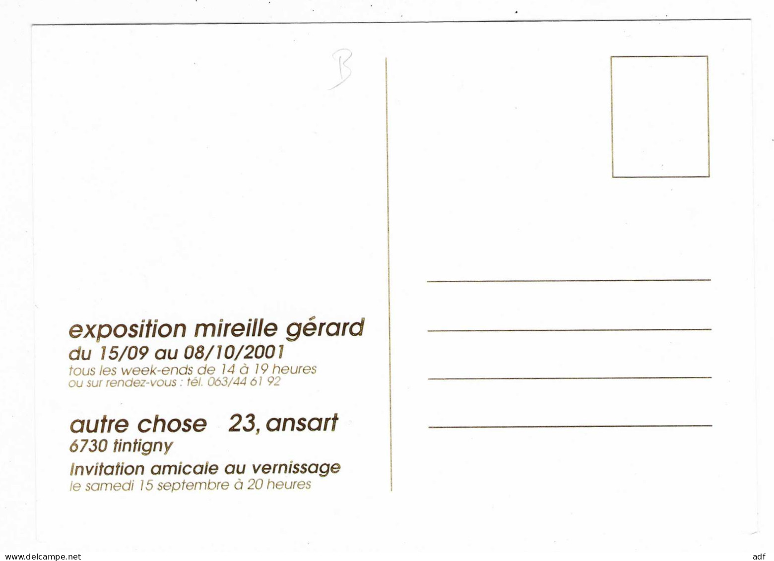 CP EXPOSITION DE LA PEINTRE MIREILLE GERARD A TINTIGNY EN 2001, BELGIQUE - Tintigny