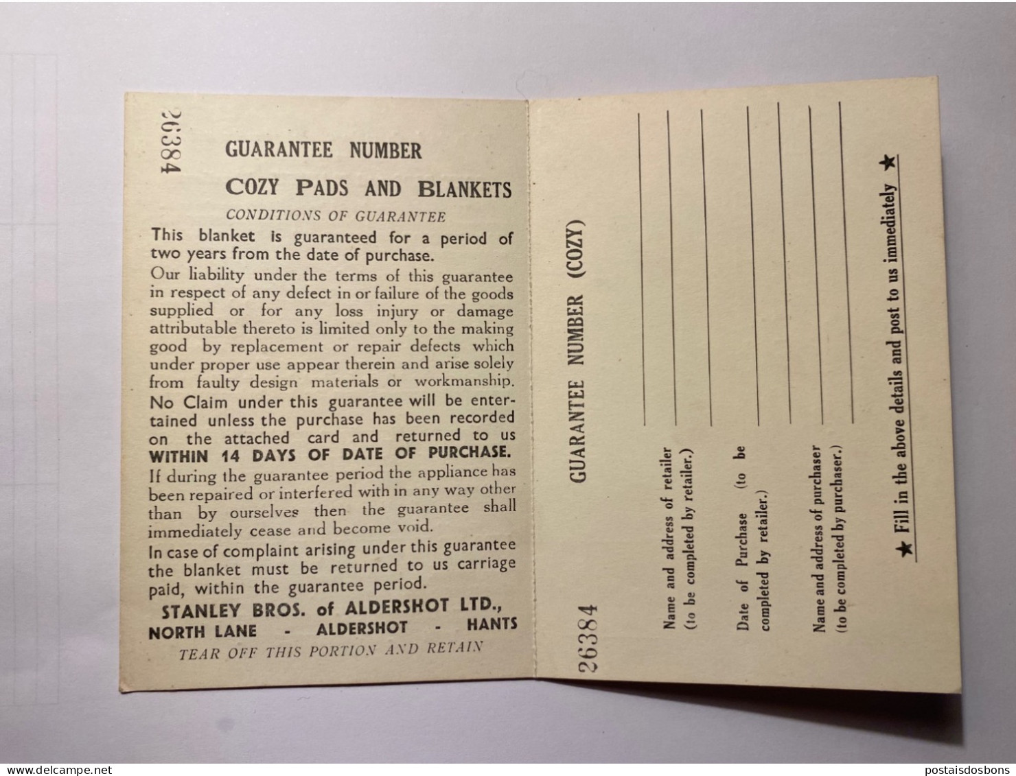 C25 B) Folding Pc Guarantee Printed Paper Rate STANLEY BROS. OF ALDERSHOT LTD - Ver. Königreich