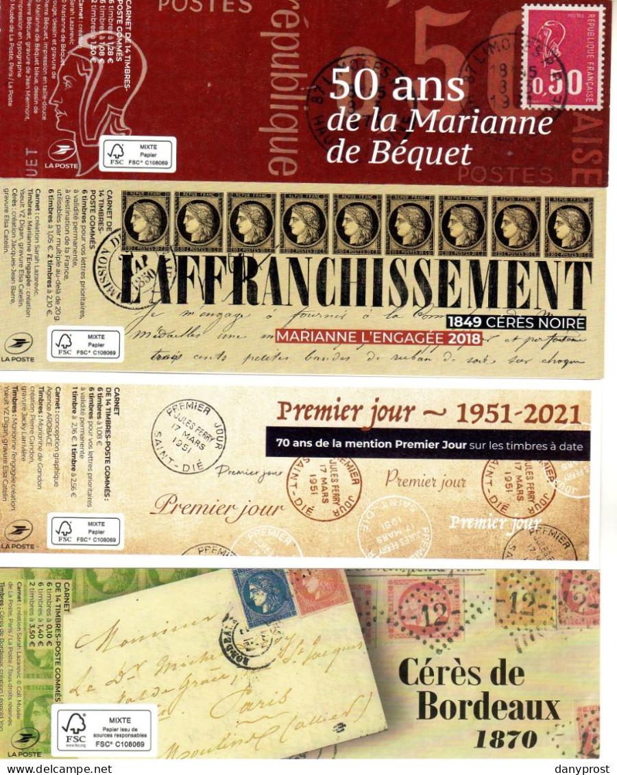 1970-2020 - Lot  "  Recto De 4  COUVERTURES De CARNET MODERBE ..... "  DES MARIANNES  CELEBRES - Comme Neuf - Blocks Und Markenheftchen