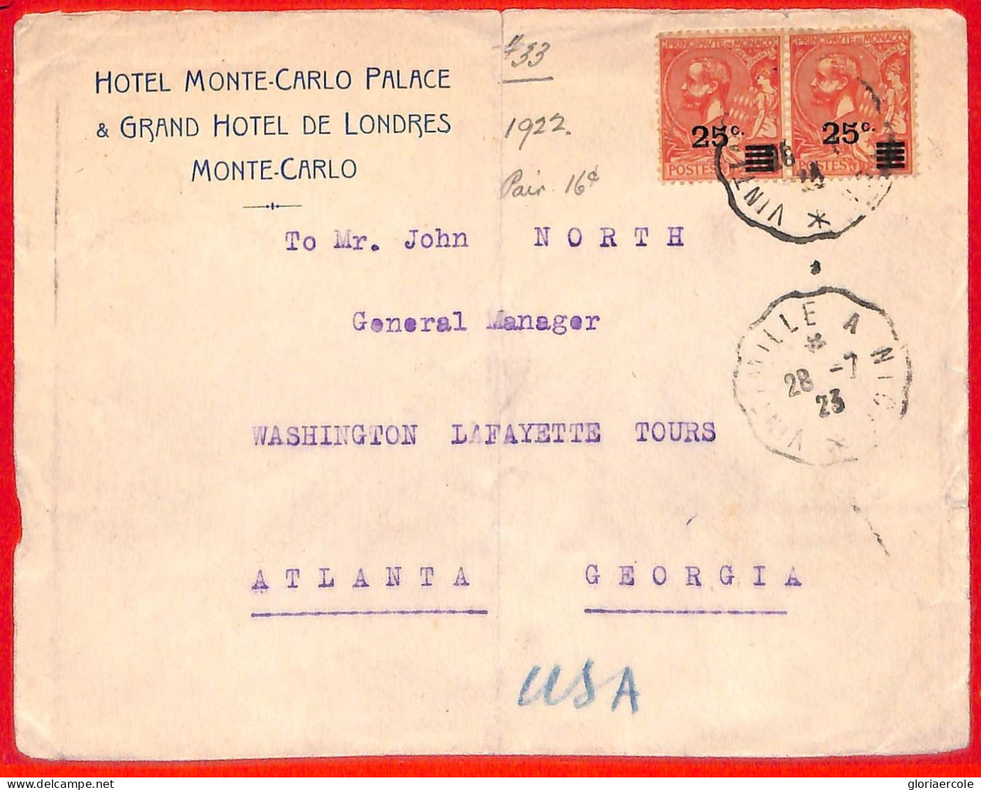 Aa0993 - MONACO - Postal History - Overprinted Stamps On COVER To The USA  1923 - Briefe U. Dokumente