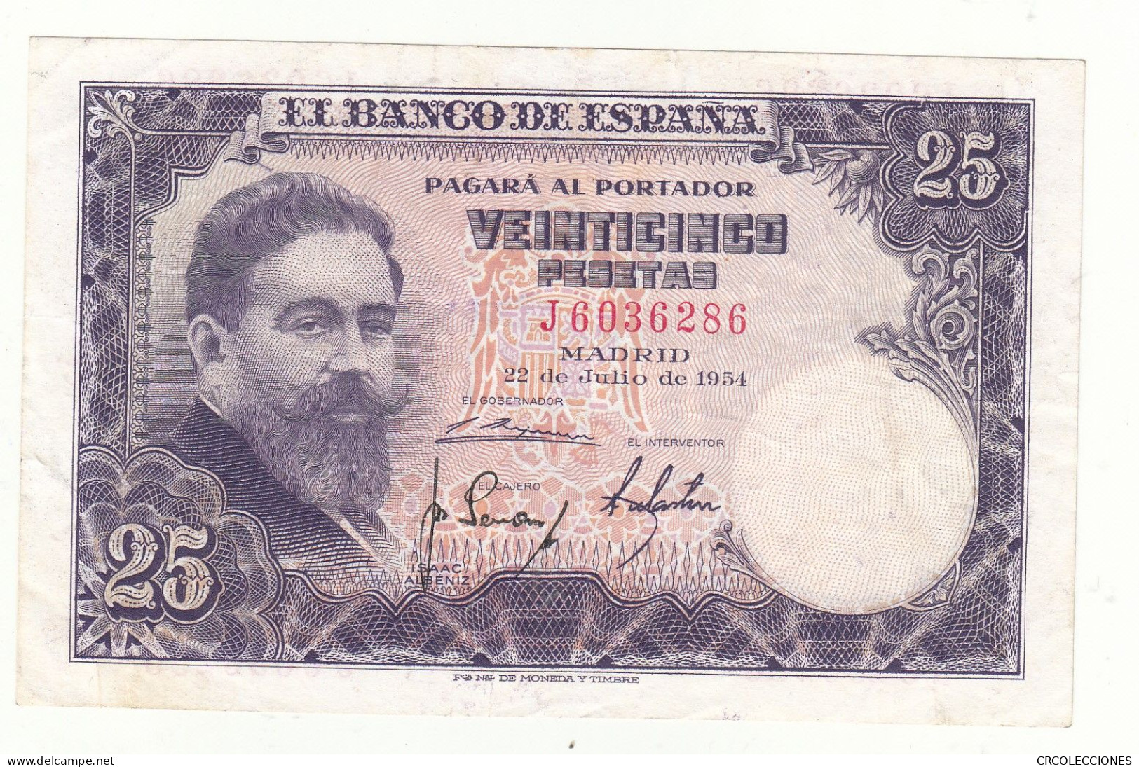 CRBS0787 BILLETE ESPAÑA 25 PESETAS 1954 MBC- - 25 Pesetas