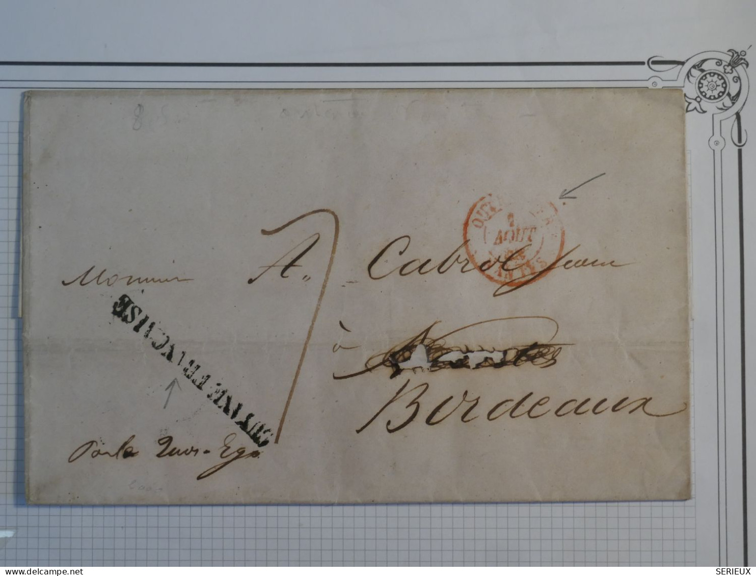 BW2  GUYANNE FRANCAISE  BELLE LETTRE RRR  1842 CAYENNE A BORDEAUX FRANCE  + +CACHET OUTREMER EN ROUGE ++  ++ - Storia Postale