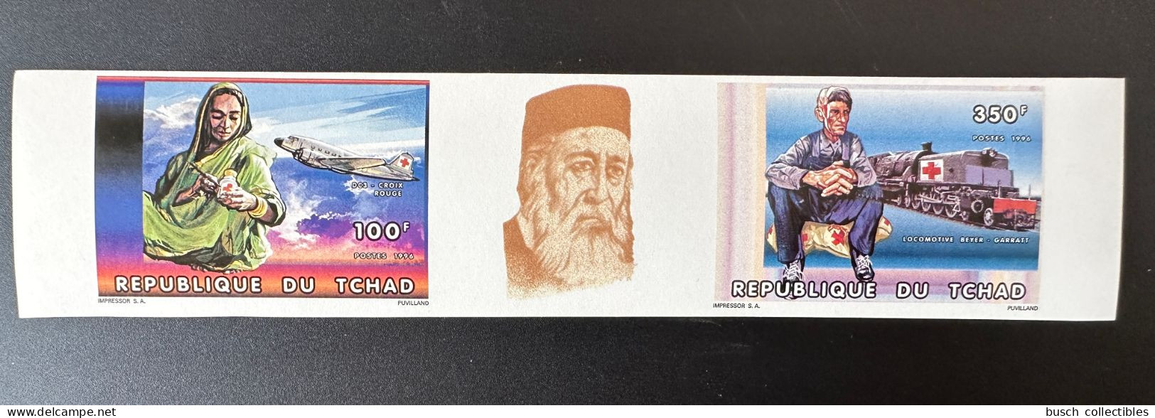 Tchad Chad Tschad 1996 IMPERF ND Mi. 1353a - 1354a A Croix-Rouge Rotes Kreuz Red Cross Henry Dunant Airplane Railways - Chad (1960-...)