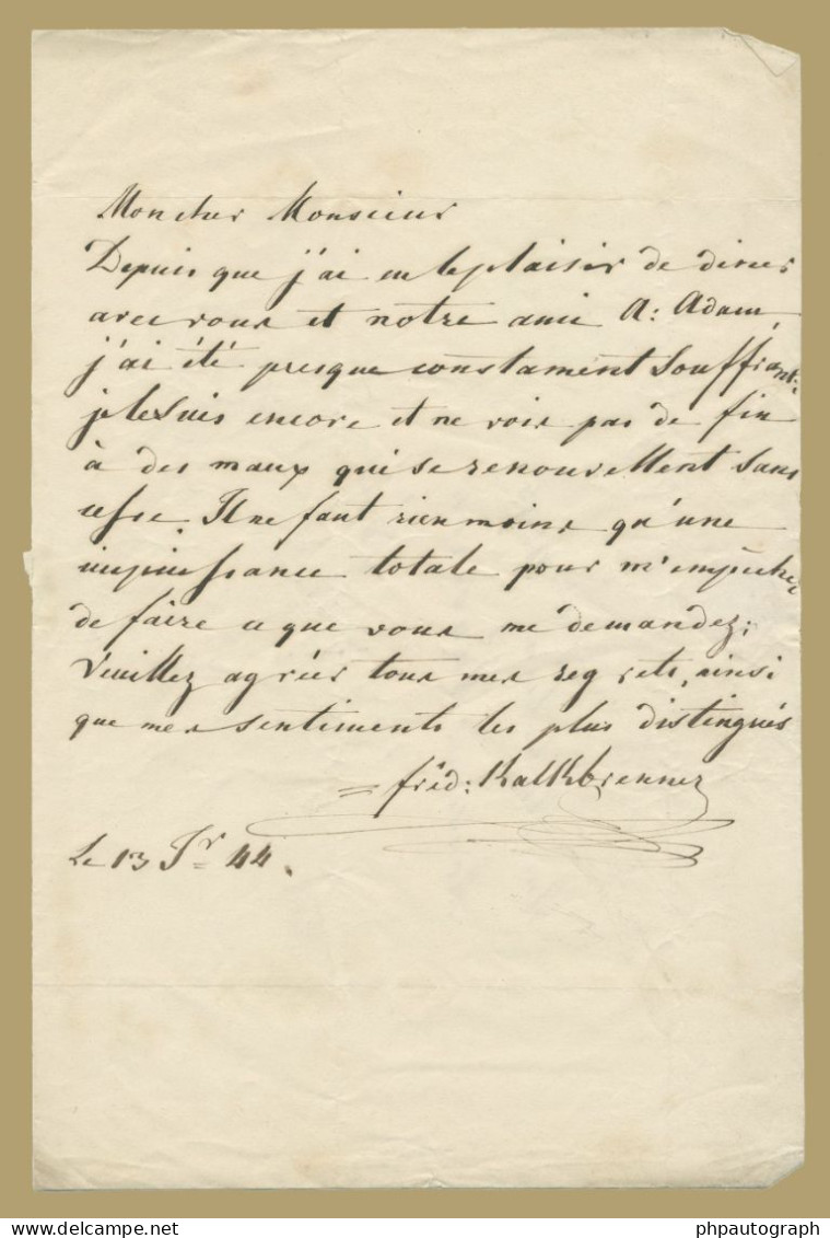 Friedrich Kalkbrenner (1785-1849) - Pianist & Composer - Autograph Letter Signed + Photo - 1844 - Zangers & Muzikanten