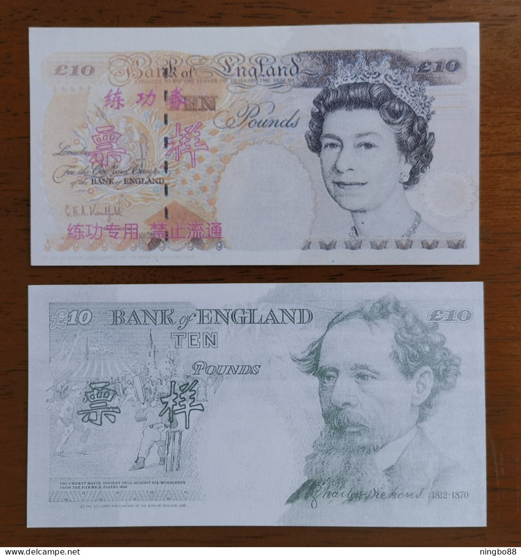 China BOC (Bank Of China) Training/test Banknote,United Kingdom Great Britain POUND B-2 Series £10 Specimen Overprint - [ 8] Fakes & Specimens