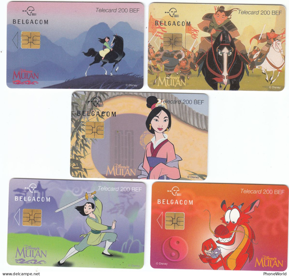 Belgacom, Mulan & Disney, Exp 11.2000, Complet Set - Con Chip