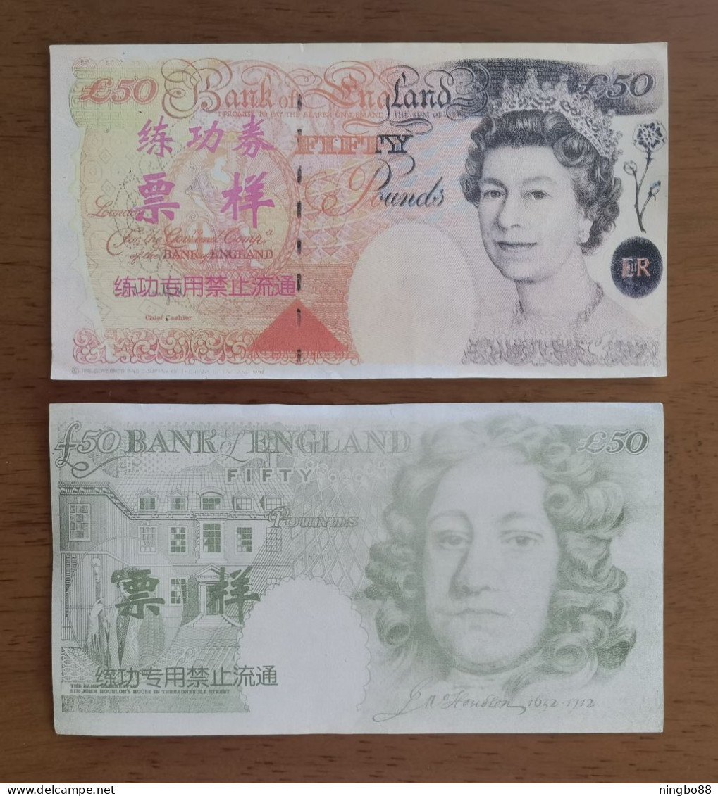 China BOC (Bank Of China) Training/test Banknote,United Kingdom Great Britain POUND B-1 Series £50 Specimen Overprint - [ 8] Specimen