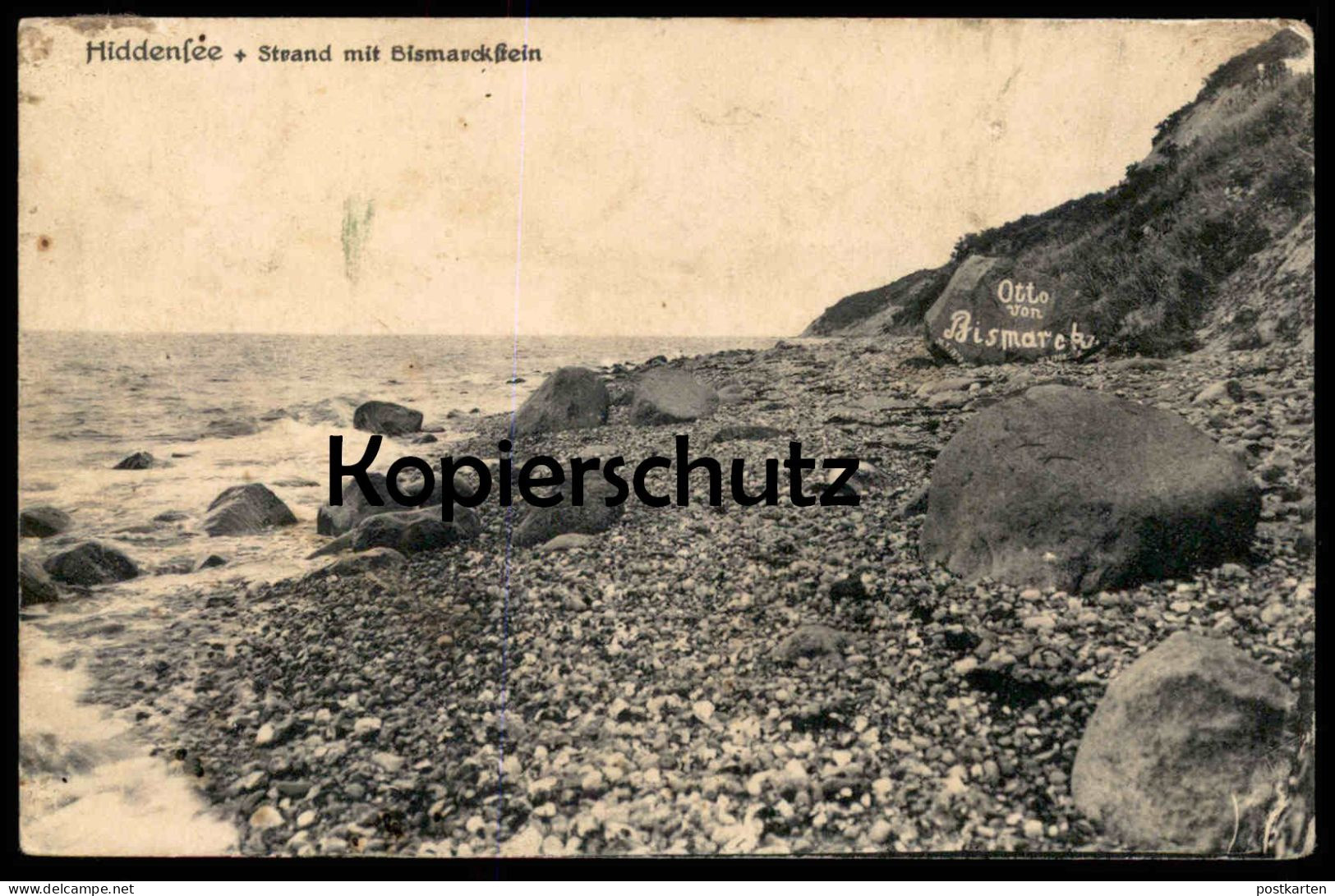 ALTE POSTKARTE INSEL HIDDENSEE STRAND MIT BISMARCKSTEIN STEIN OTTO VON BISMARCK AK Ansichtskarte Postcard Cpa - Hiddensee