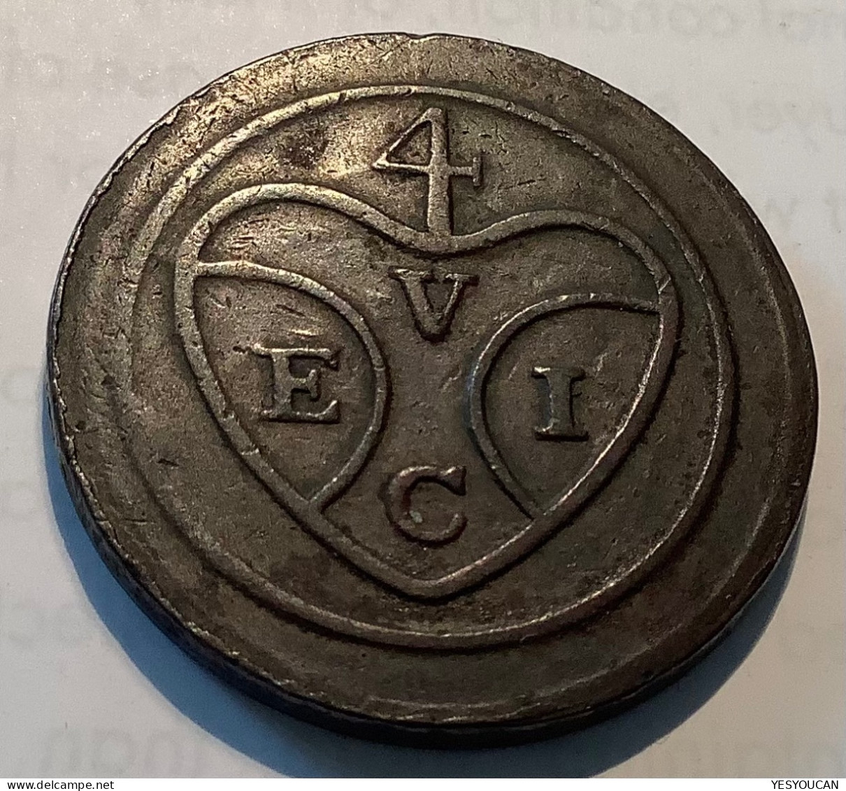 East India Company 19th C. Scarce Bronze Weight Or Token "4 / V E I C", Very Fine (Inde, Coin Monnaie - India
