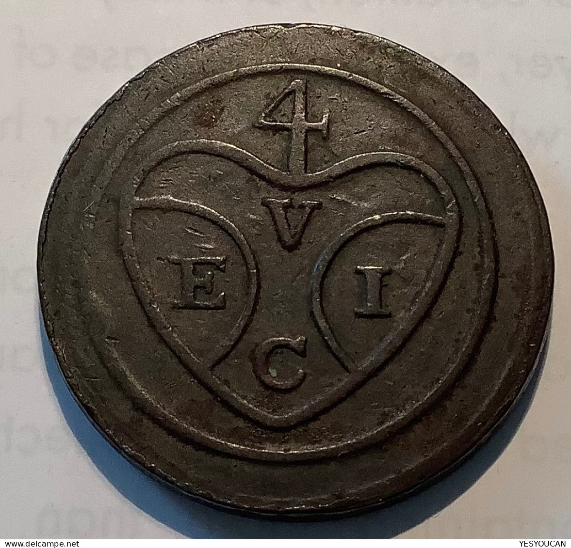 East India Company 19th C. Scarce Bronze Weight Or Token "4 / V E I C", Very Fine (Inde, Coin Monnaie - Inde