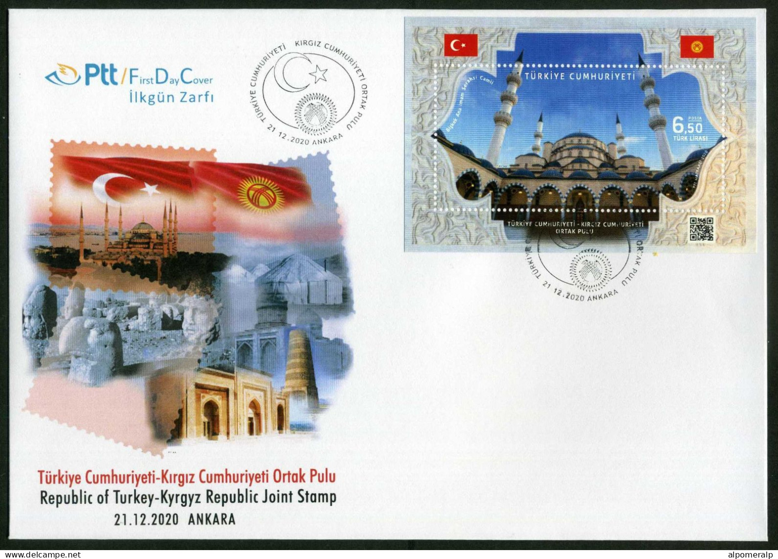 Türkiye 2020 Mosque | Kyrgyzstan Joint Issue: Bishkek Main Imam Serahsi Mosque Mi 4622, Block 205 FDC - Mosquées & Synagogues